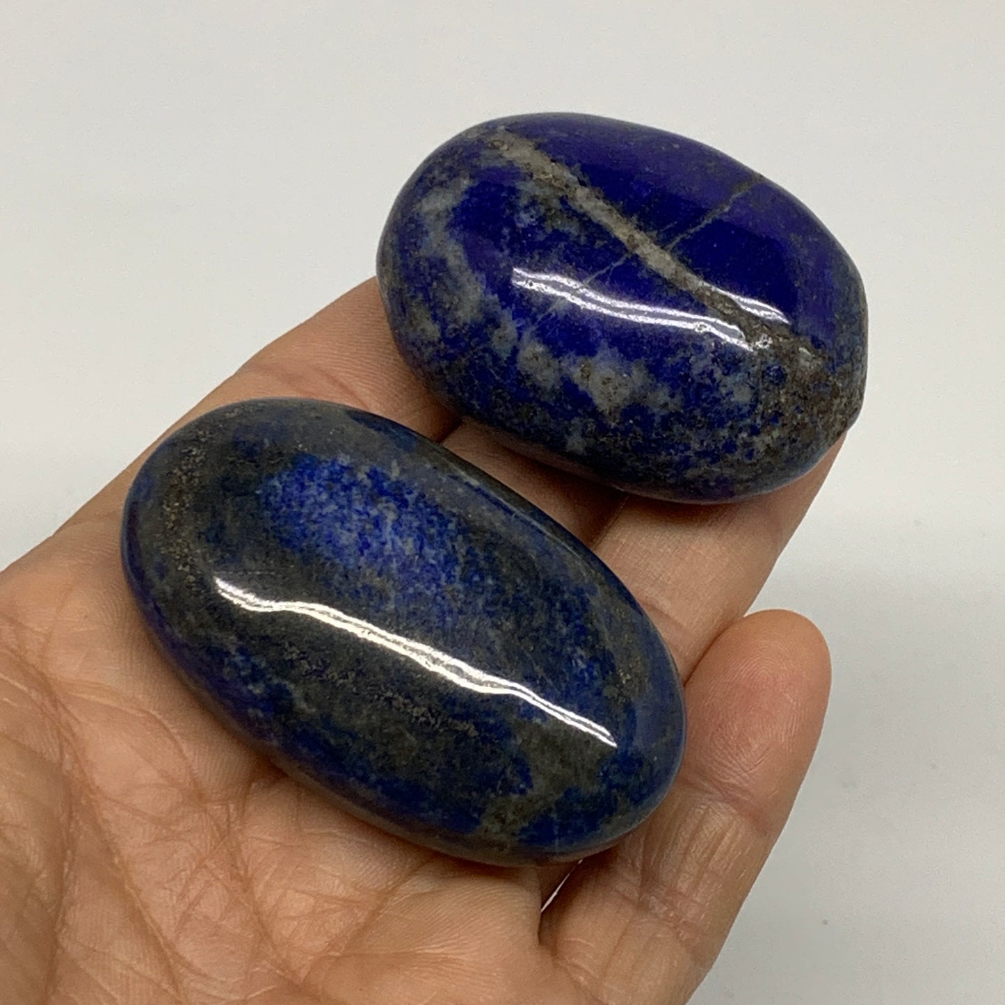 136g, 1.9"-2.2", 2pcs, Natural Lapis Lazuli Palm Stone @Afghanistan, B36927