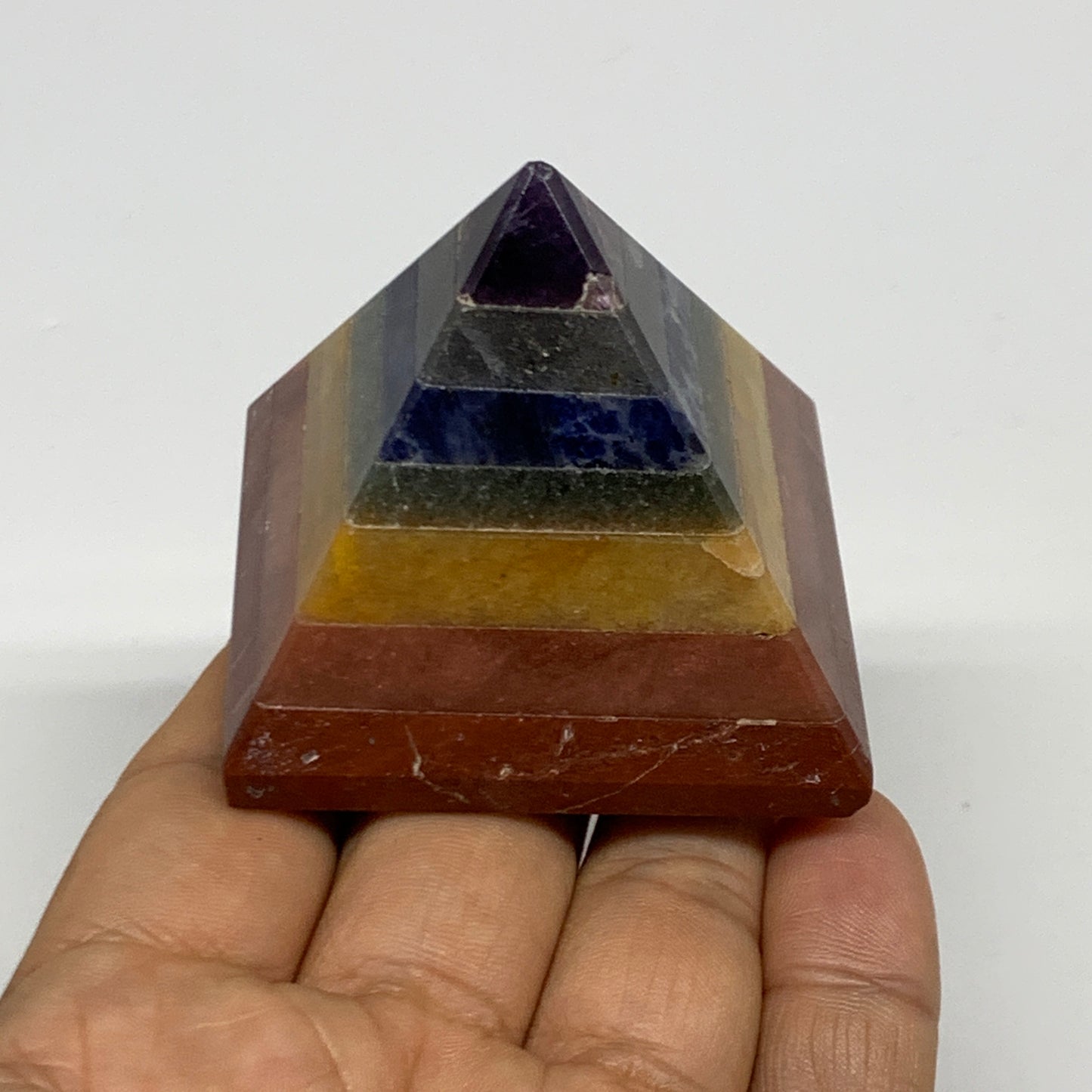 138.1g, 1.8"x2.1", 7 Chakra Pyramid Bonded Gemstone,Healing Crystal, B29795