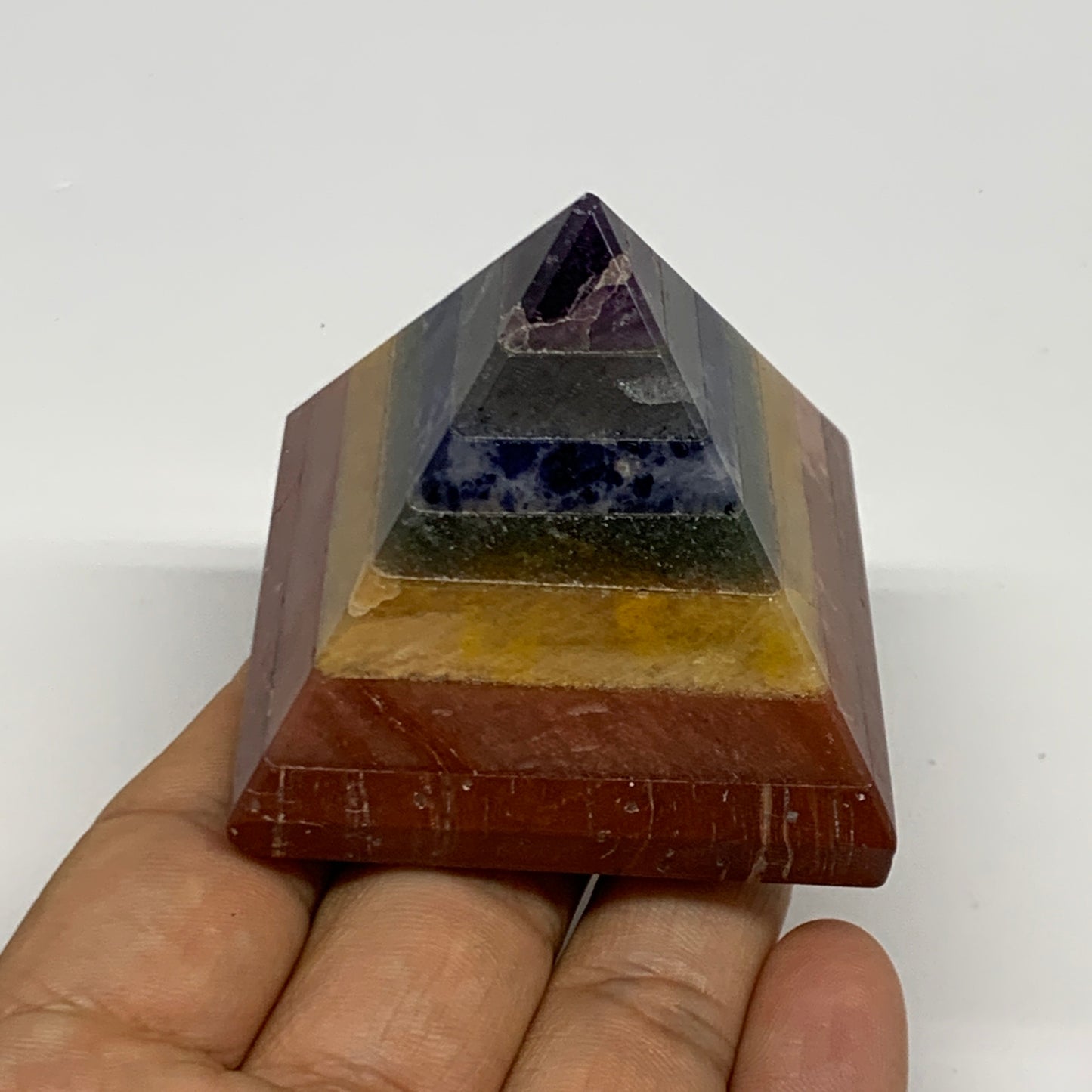138.1g, 1.8"x2.1", 7 Chakra Pyramid Bonded Gemstone,Healing Crystal, B29795