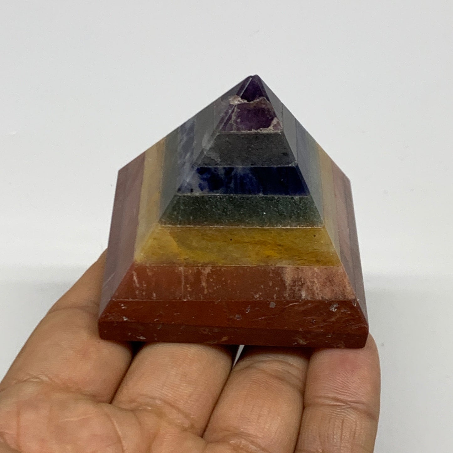 138.1g, 1.8"x2.1", 7 Chakra Pyramid Bonded Gemstone,Healing Crystal, B29795