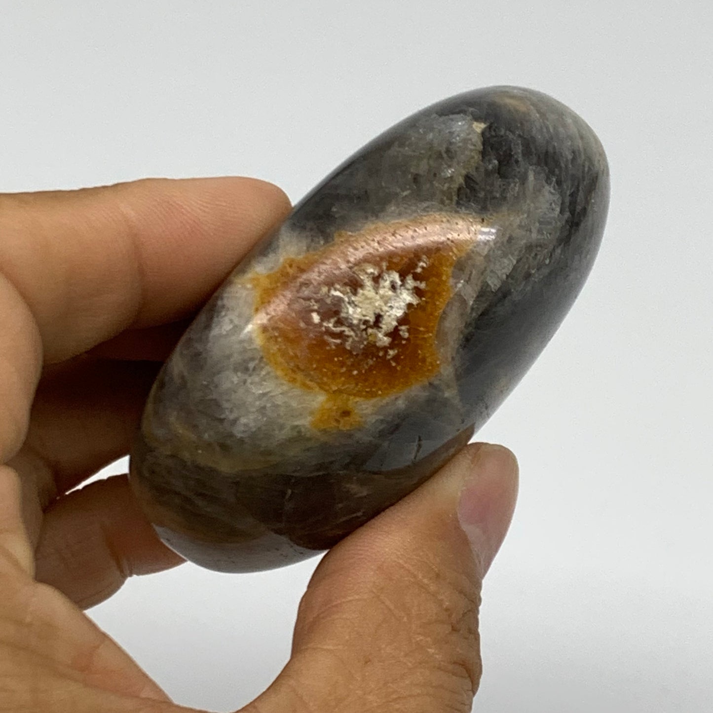 135.9g, 2.6"x1.9"x1.2",  Black Moonstone Crystal Palm-Stone Polished, B37758