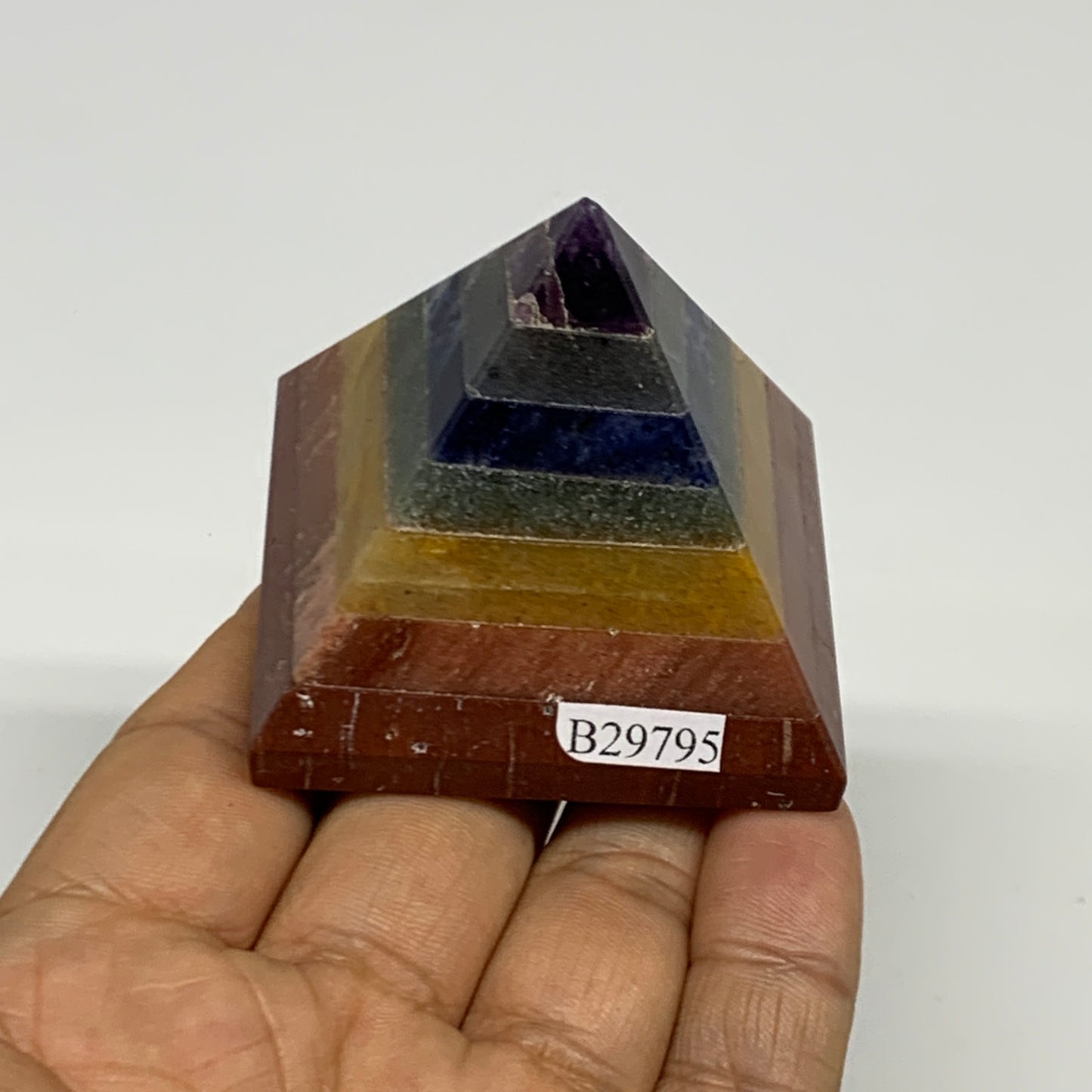 138.1g, 1.8"x2.1", 7 Chakra Pyramid Bonded Gemstone,Healing Crystal, B29795
