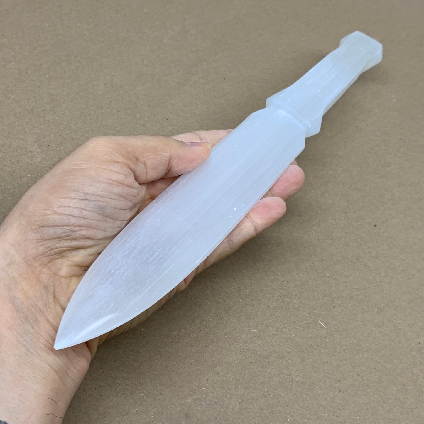 210g, 11.5"x1.4"x0.6", Natural Selenite Crystal Dagger (Satin Spar), B36045