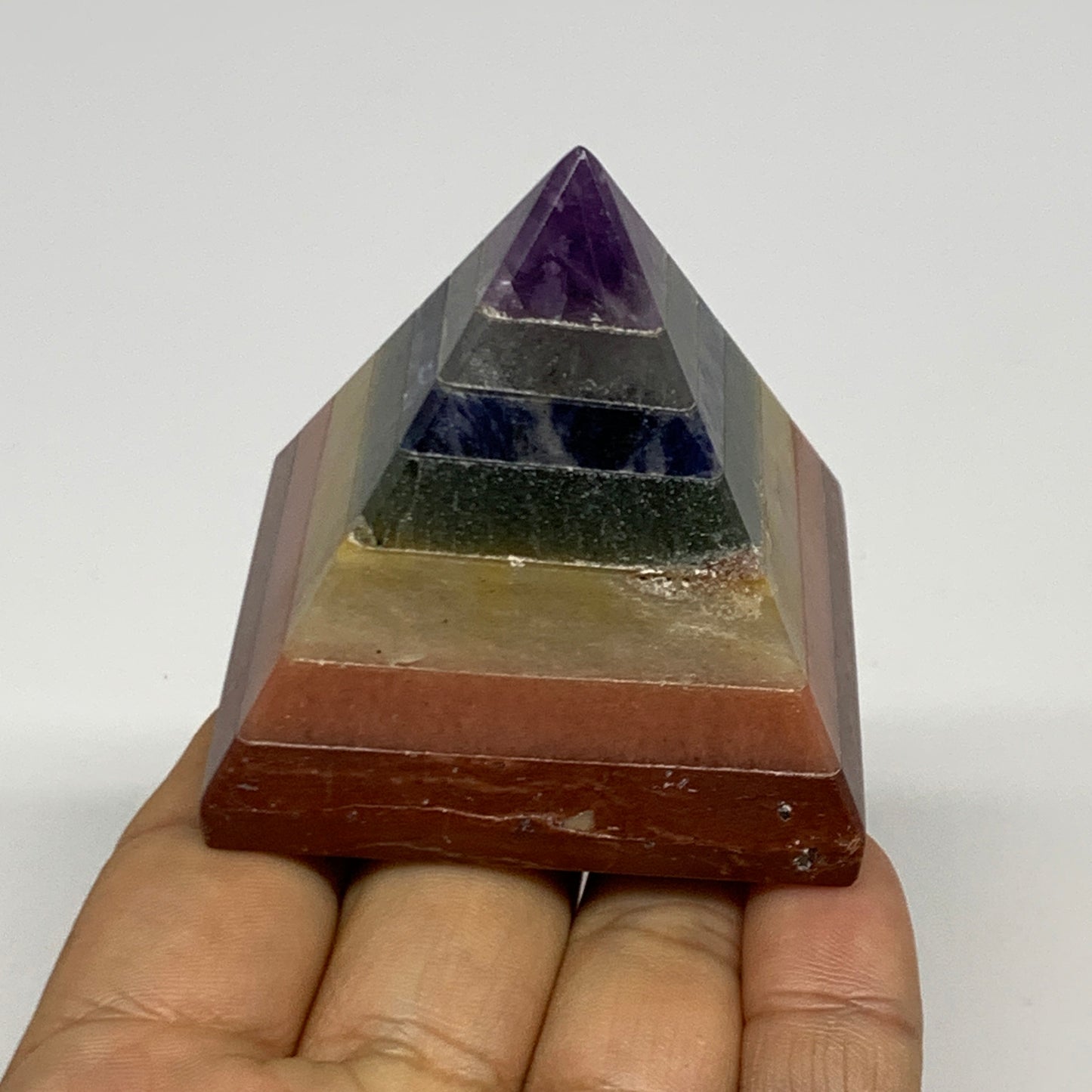 164.5g, 2.1"x2.1", 7 Chakra Pyramid Bonded Gemstone,Healing Crystal, B29796