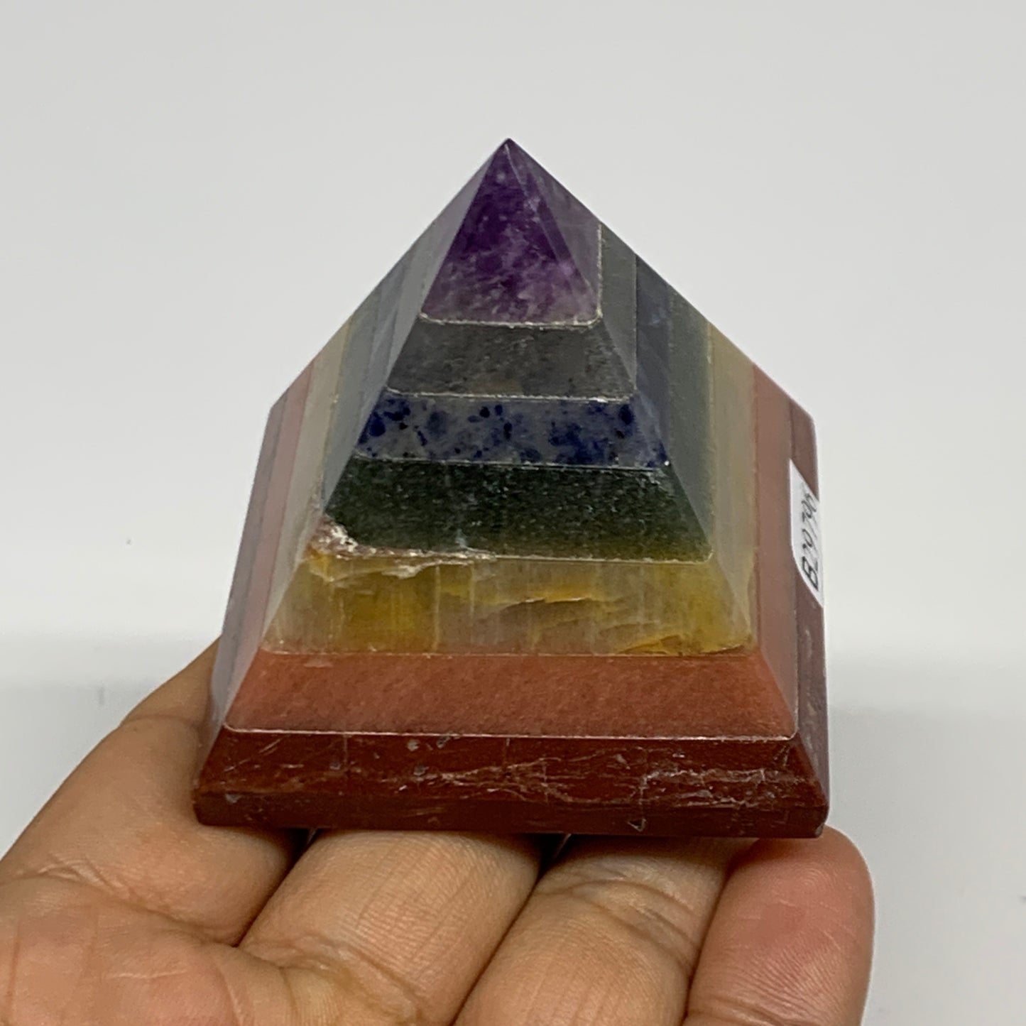 164.5g, 2.1"x2.1", 7 Chakra Pyramid Bonded Gemstone,Healing Crystal, B29796