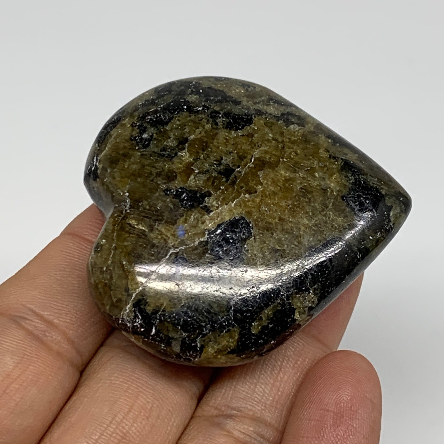 72.7g, 2"x2"x0.8", Natural Labradorite Heart Polished Crystal, B35492