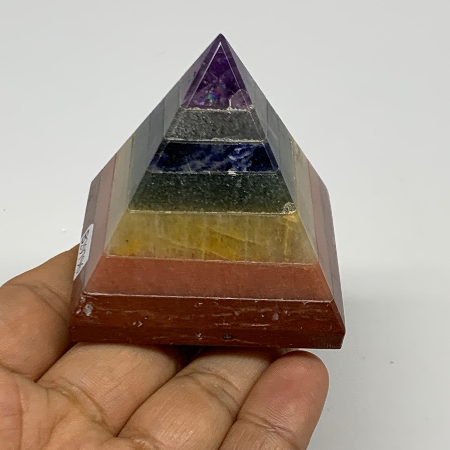 164.5g, 2.1"x2.1", 7 Chakra Pyramid Bonded Gemstone,Healing Crystal, B29796