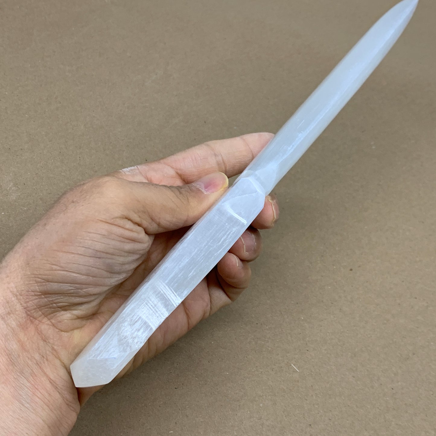 210g, 11.5"x1.4"x0.6", Natural Selenite Crystal Dagger (Satin Spar), B36045
