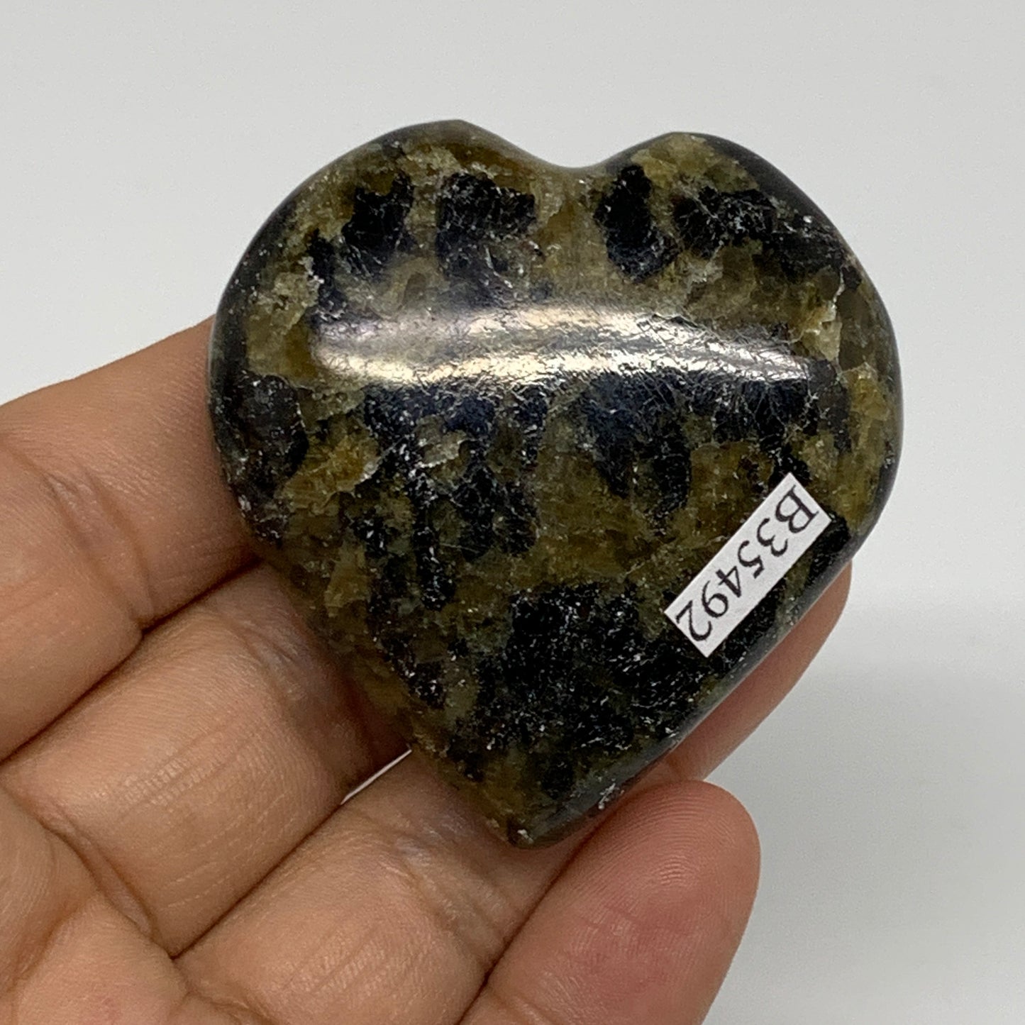 72.7g, 2"x2"x0.8", Natural Labradorite Heart Polished Crystal, B35492