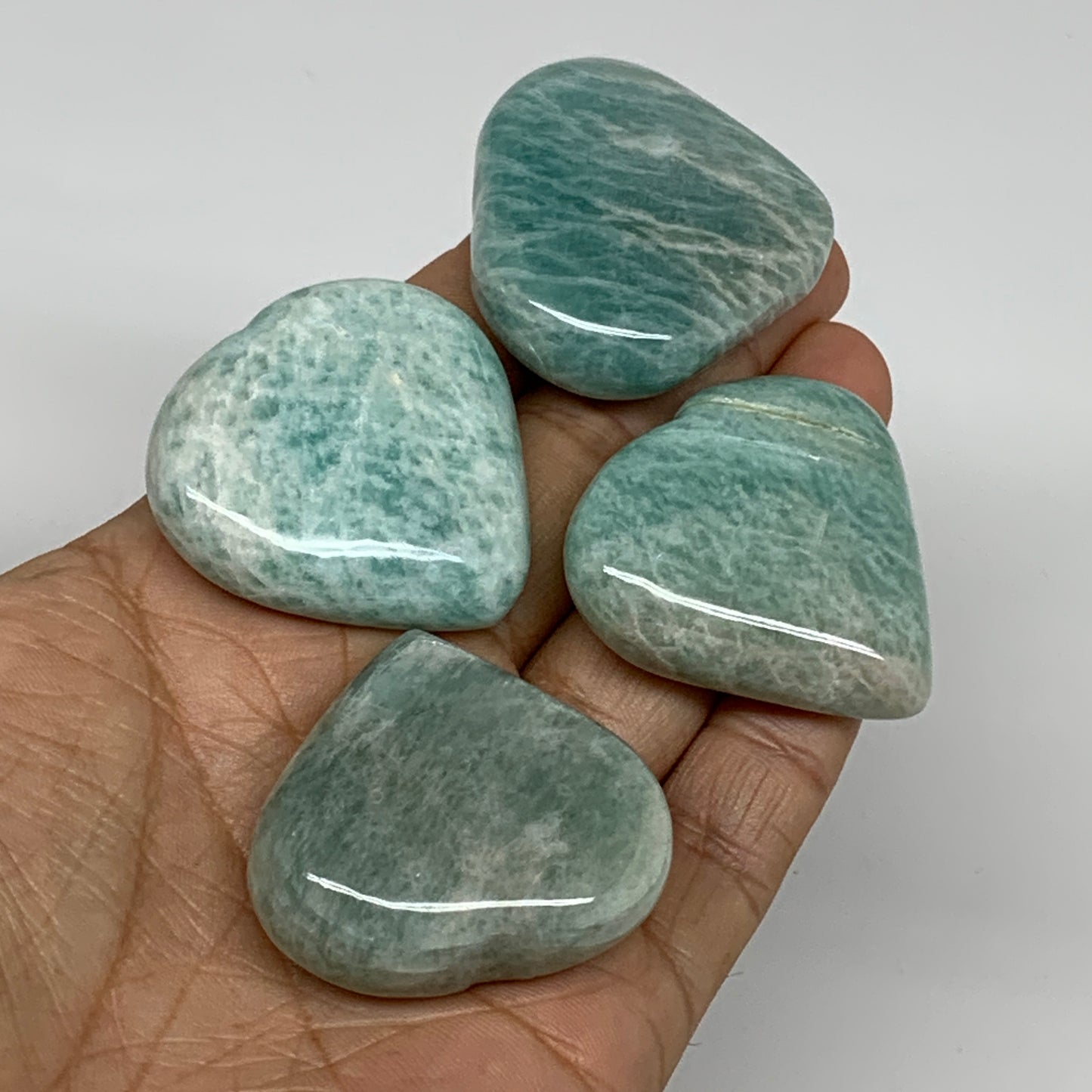 133.4g, 1.4"-1.5", 4pcs, Natural Amazonite Heart Polished Gemstone, B34723