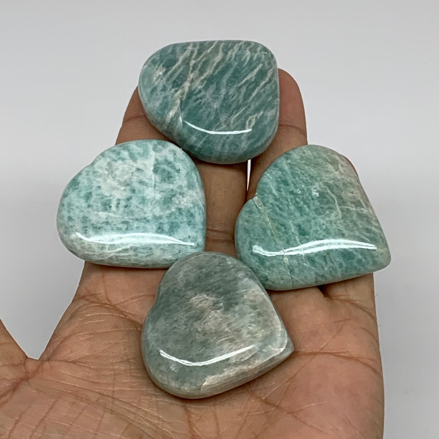 133.4g, 1.4"-1.5", 4pcs, Natural Amazonite Heart Polished Gemstone, B34723