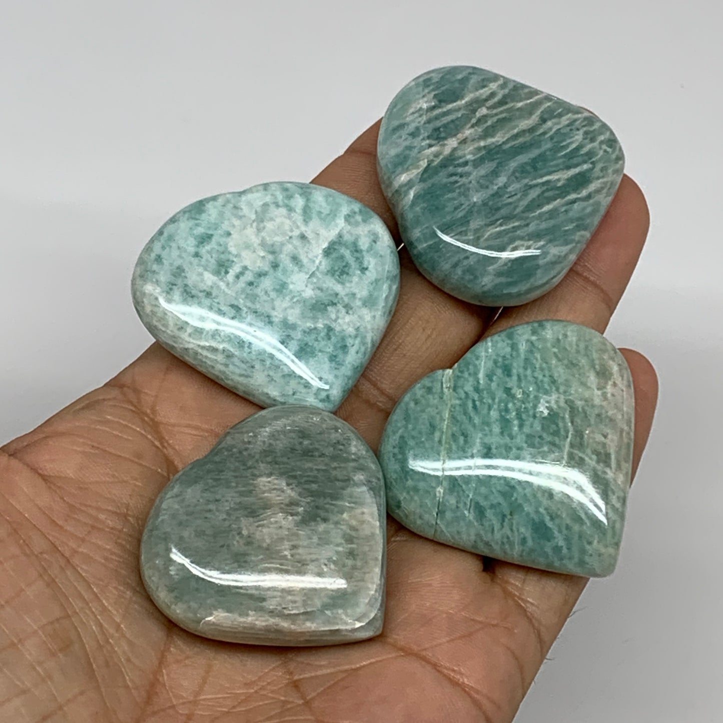 133.4g, 1.4"-1.5", 4pcs, Natural Amazonite Heart Polished Gemstone, B34723