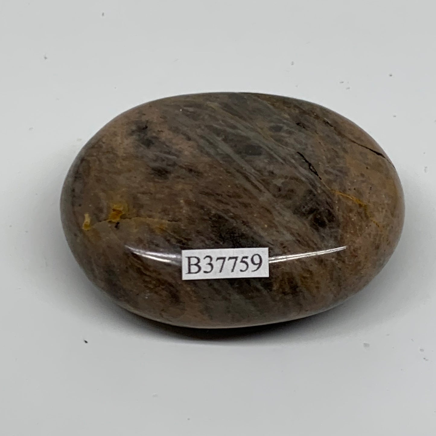 108.4g, 2.4"x1.9"x1",  Black Moonstone Crystal Palm-Stone Polished, B37759