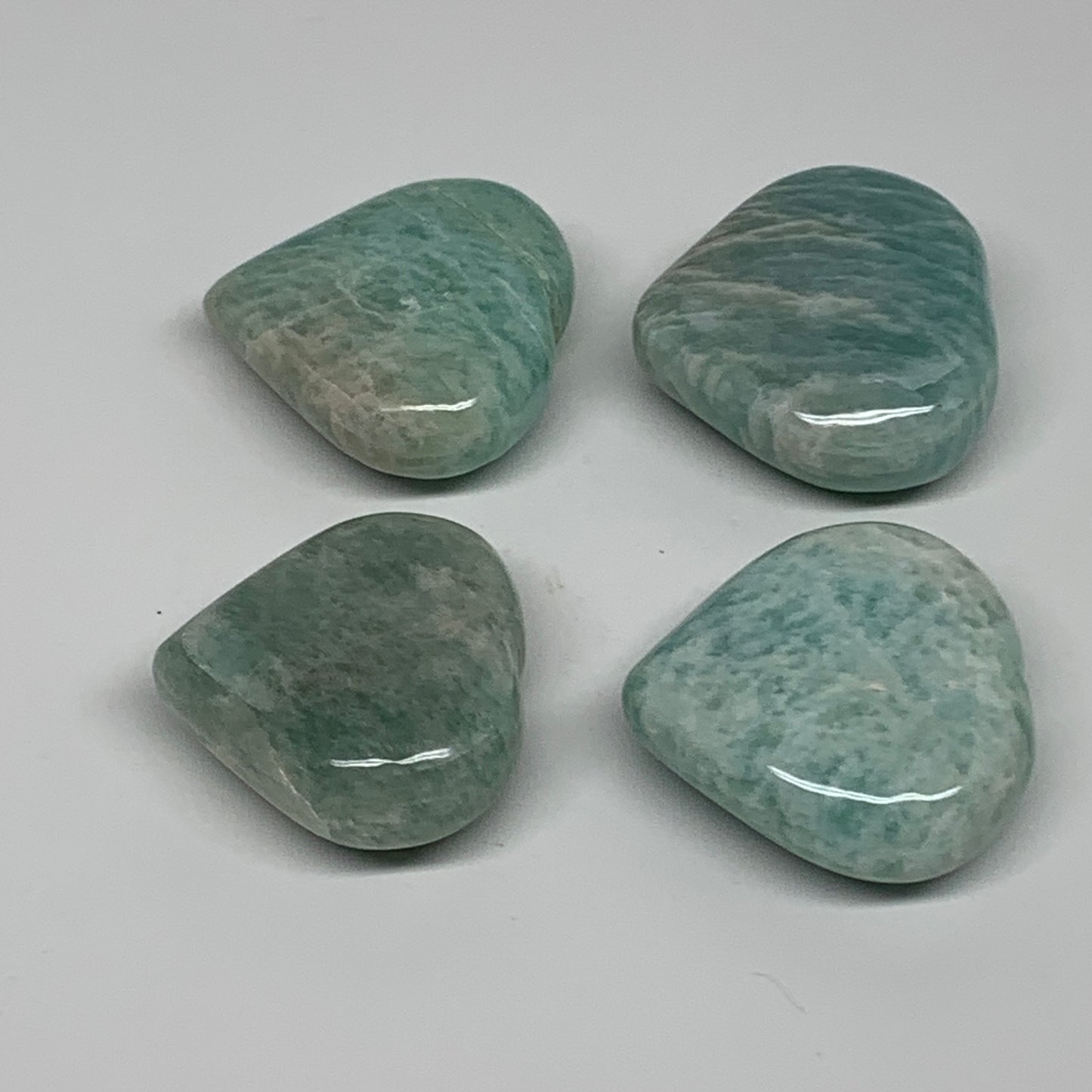 133.4g, 1.4"-1.5", 4pcs, Natural Amazonite Heart Polished Gemstone, B34723