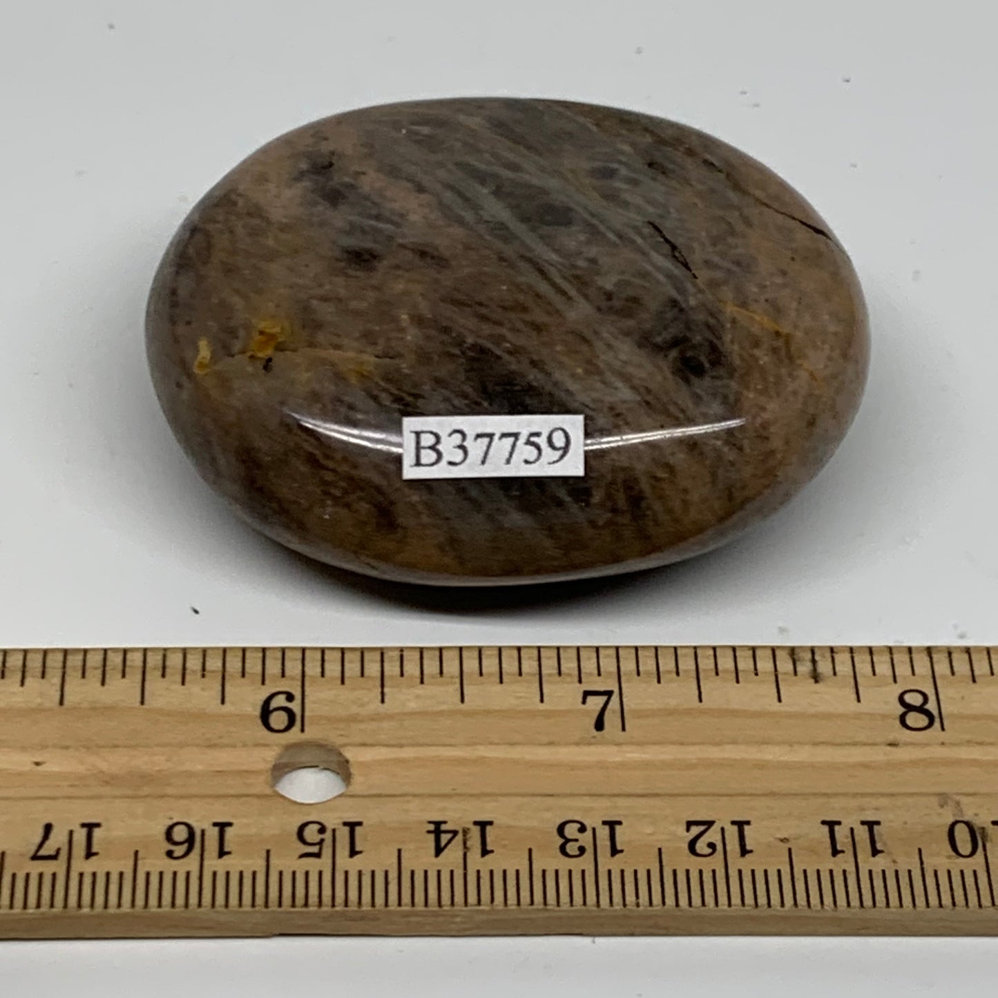 108.4g, 2.4"x1.9"x1",  Black Moonstone Crystal Palm-Stone Polished, B37759