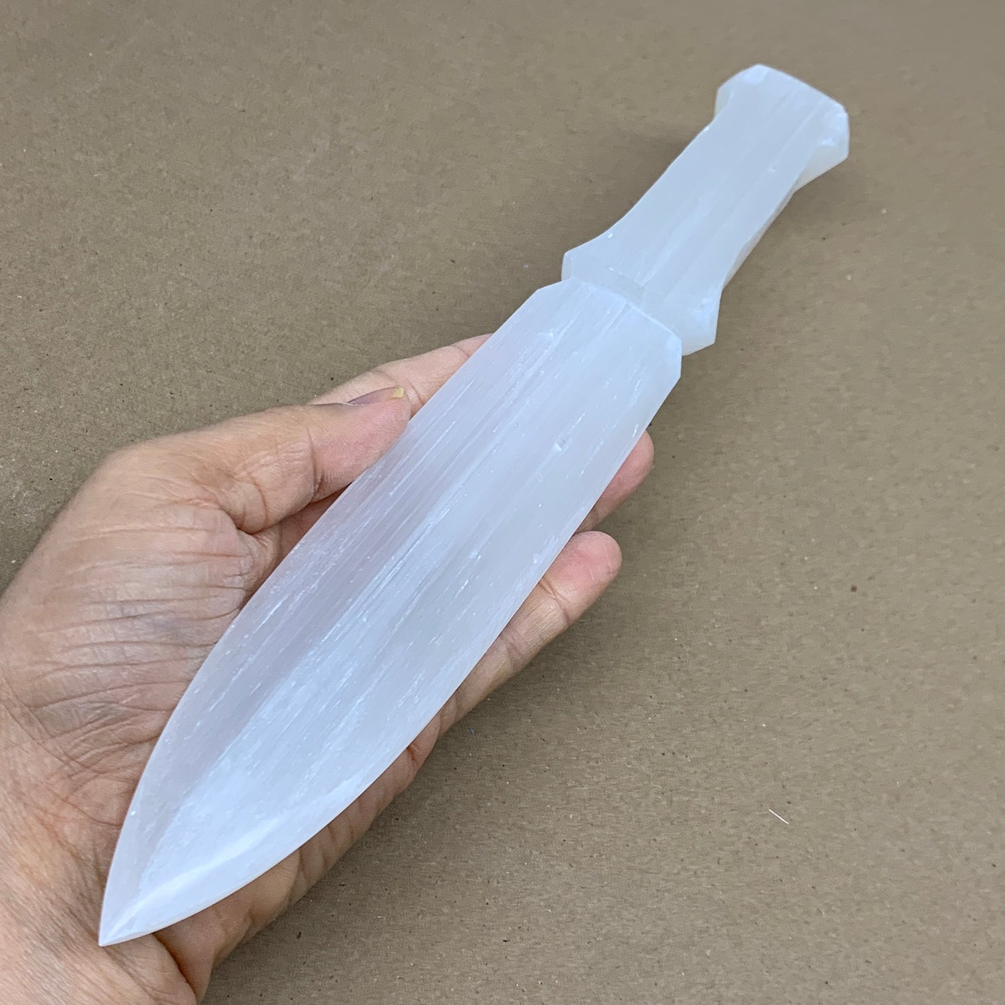 250g, 11.5"x1.6"x0.6", Natural Selenite Crystal Dagger (Satin Spar), B36046