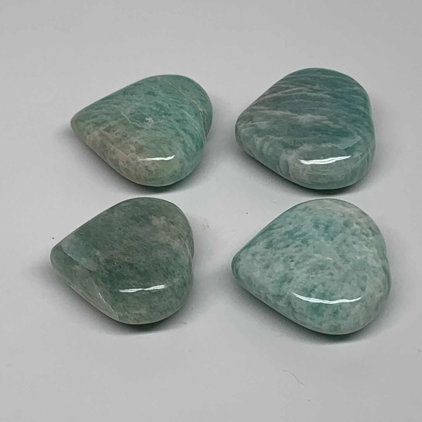 133.4g, 1.4"-1.5", 4pcs, Natural Amazonite Heart Polished Gemstone, B34723