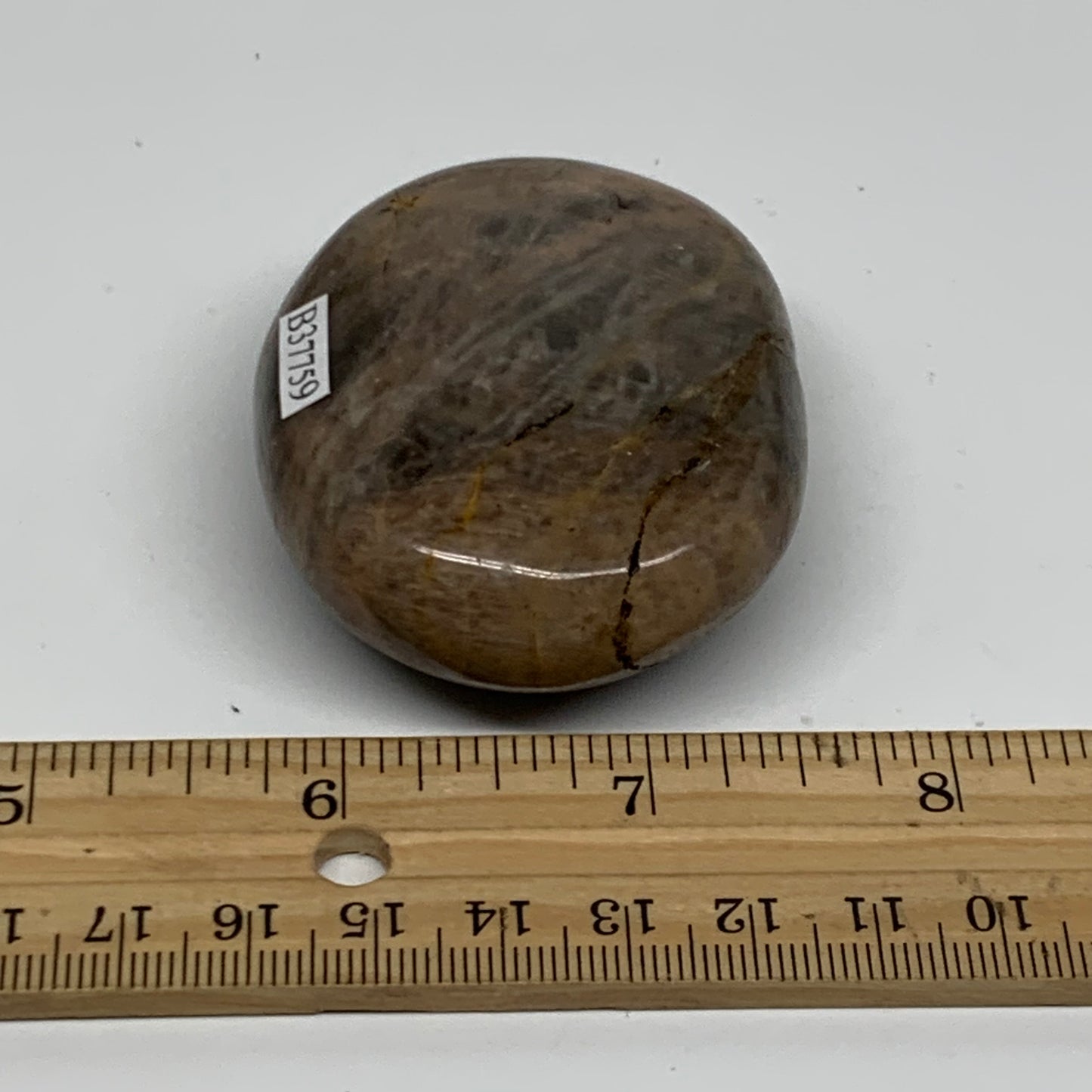 108.4g, 2.4"x1.9"x1",  Black Moonstone Crystal Palm-Stone Polished, B37759