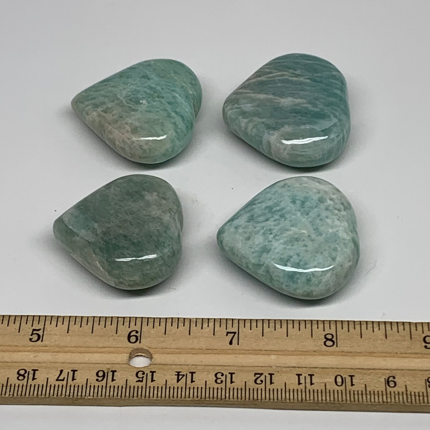 133.4g, 1.4"-1.5", 4pcs, Natural Amazonite Heart Polished Gemstone, B34723