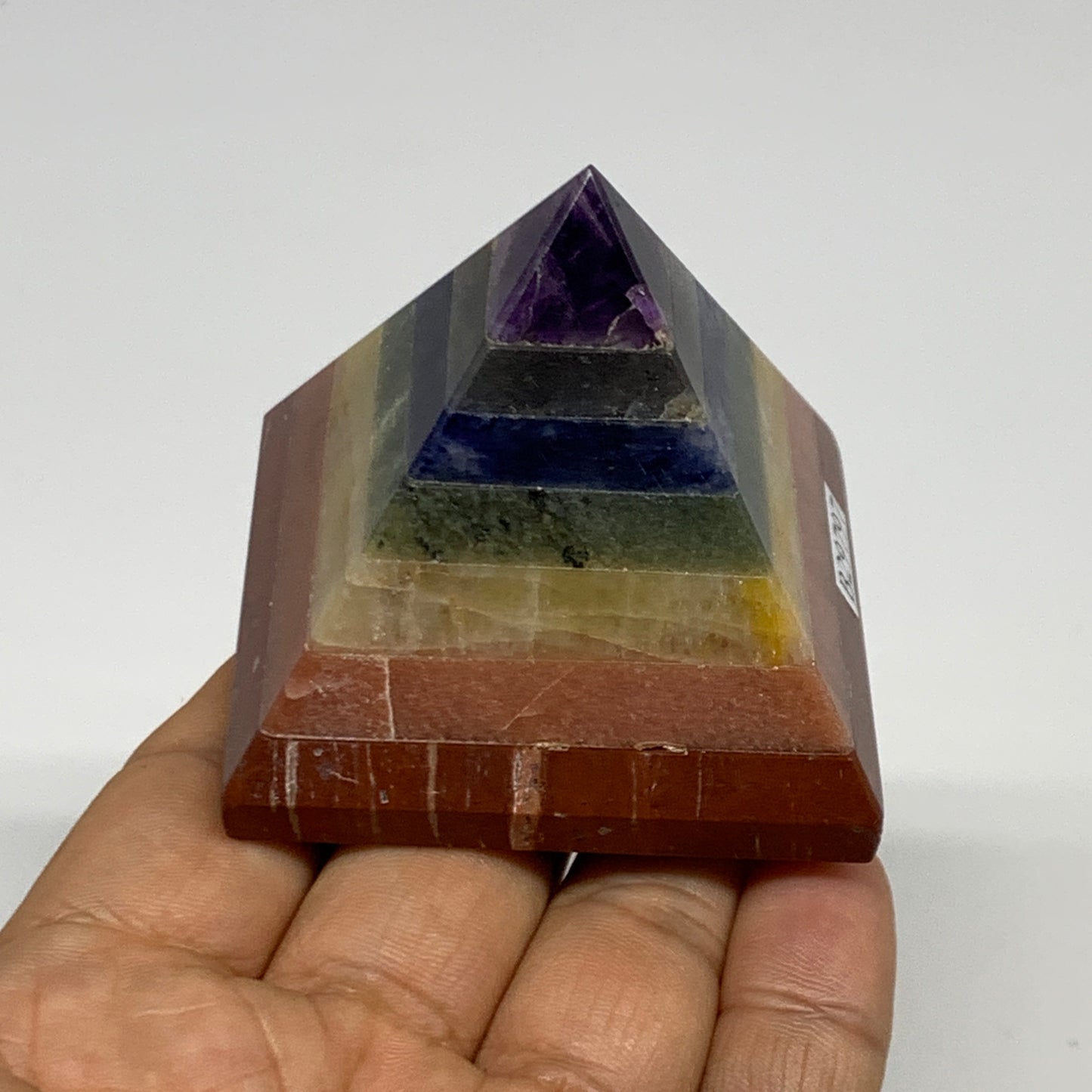 161.5g, 2"x2.2", 7 Chakra Pyramid Bonded Gemstone,Healing Crystal, B29797