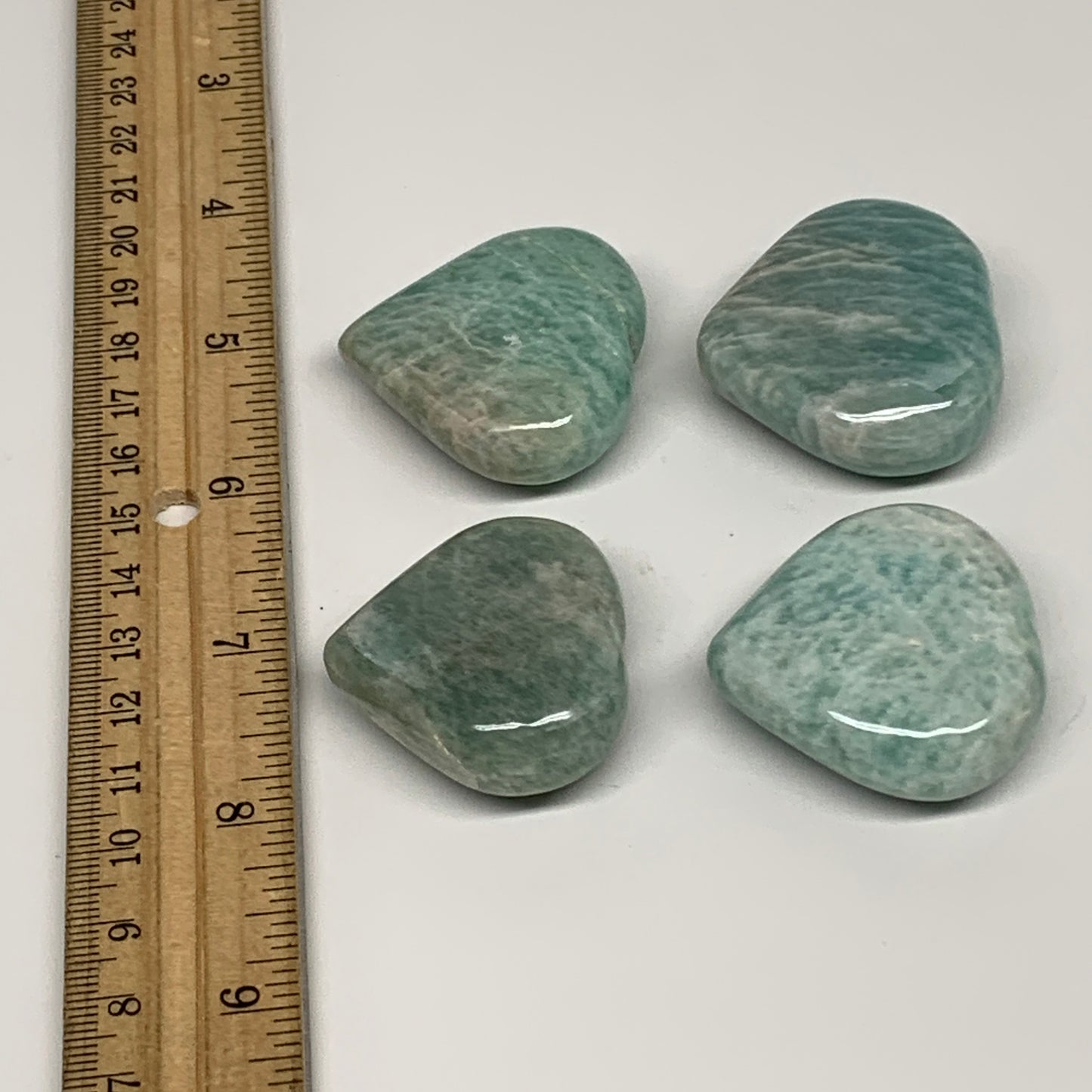 133.4g, 1.4"-1.5", 4pcs, Natural Amazonite Heart Polished Gemstone, B34723