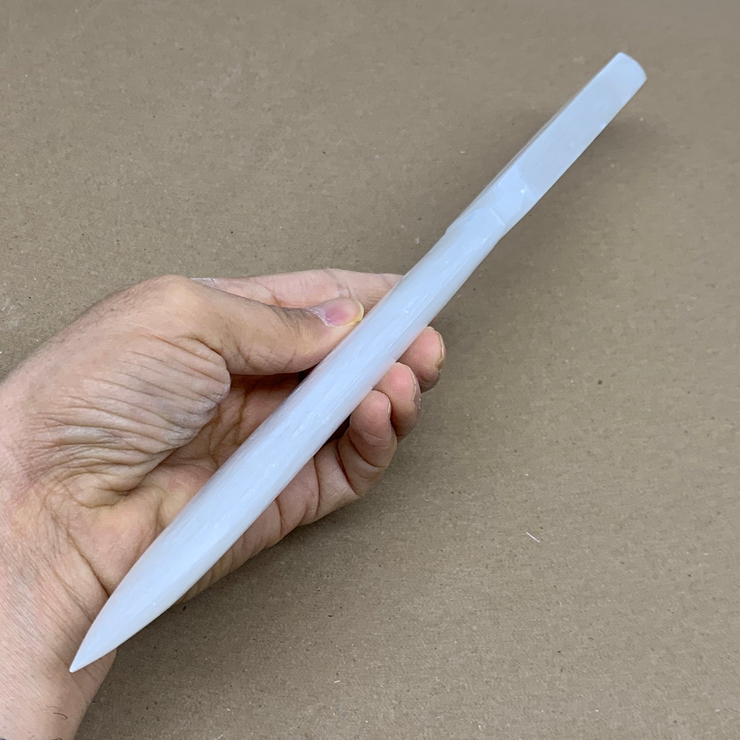 250g, 11.5"x1.6"x0.6", Natural Selenite Crystal Dagger (Satin Spar), B36046