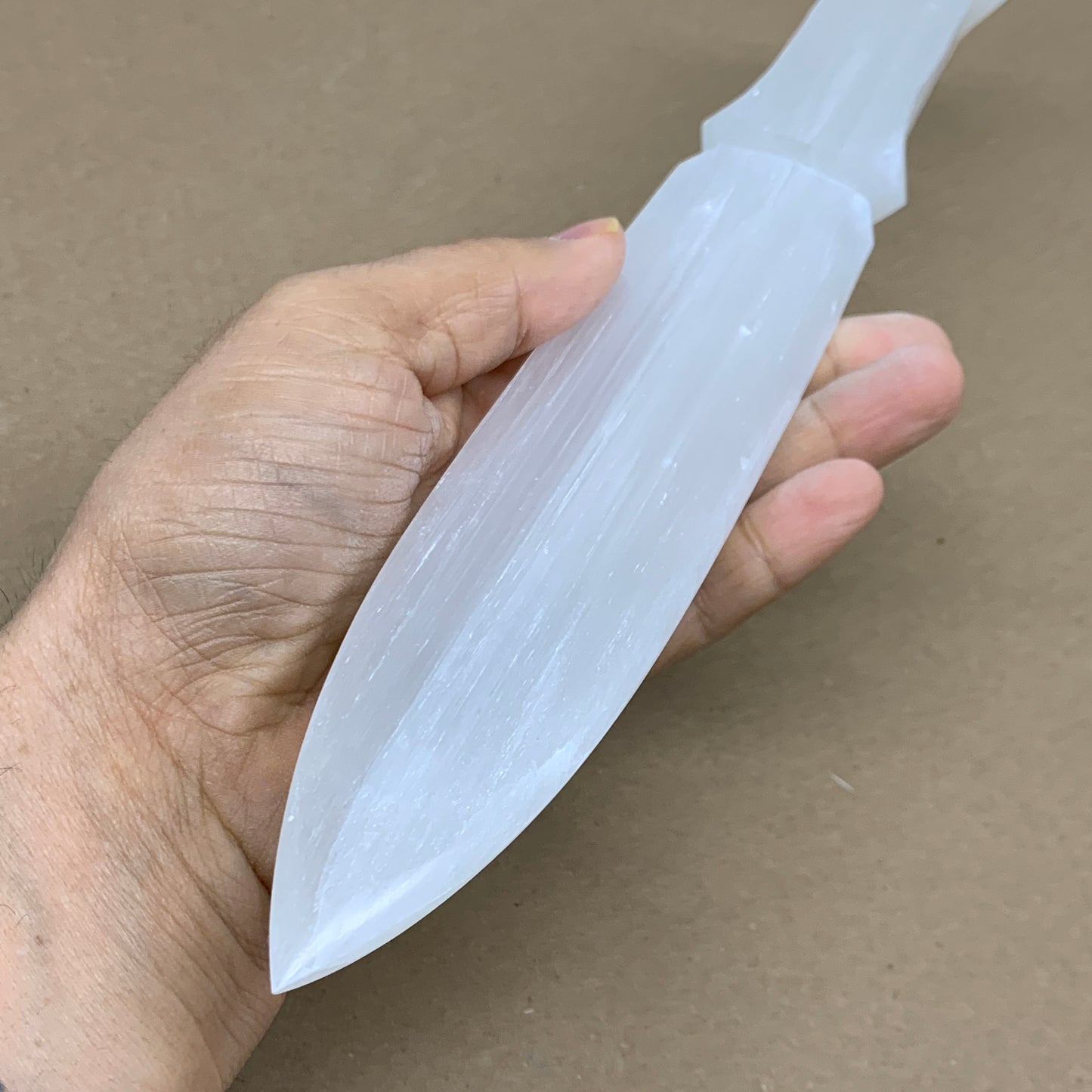 250g, 11.5"x1.6"x0.6", Natural Selenite Crystal Dagger (Satin Spar), B36046