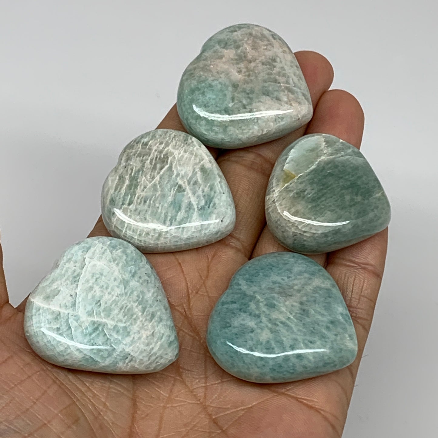 131.7g, 1.3"-1.4", 5pcs, Natural Amazonite Heart Polished Gemstone, B34724