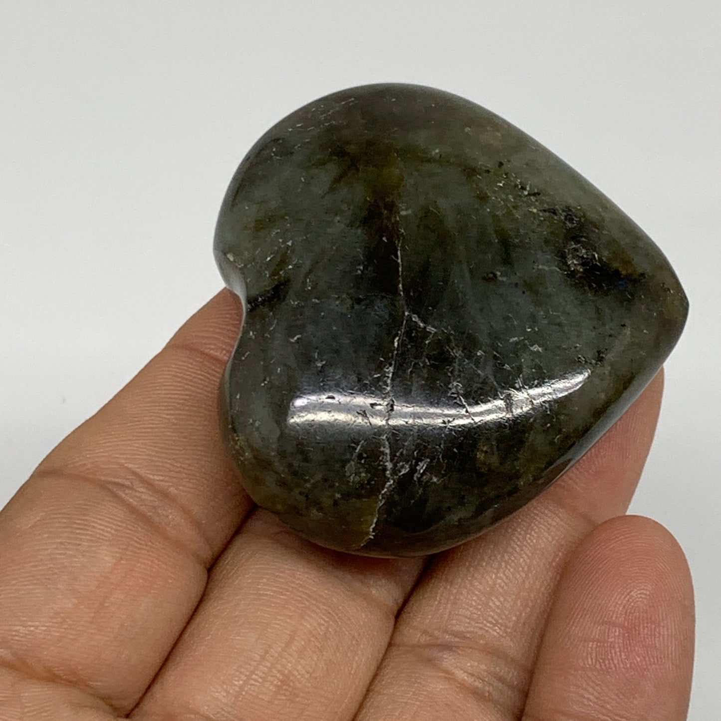 61.1g, 1.8"x2"x0.8", Natural Labradorite Heart Polished Crystal, B35493