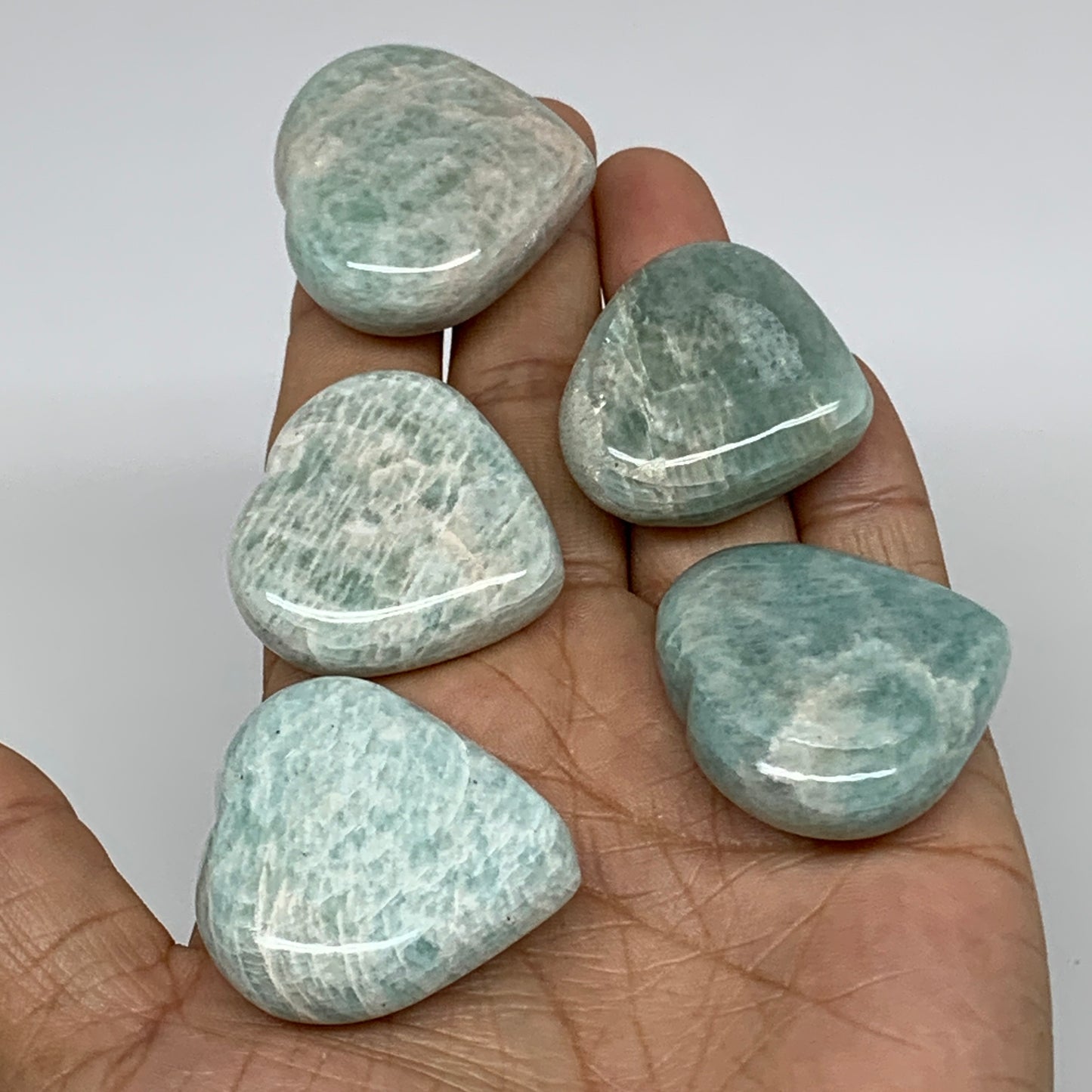 131.7g, 1.3"-1.4", 5pcs, Natural Amazonite Heart Polished Gemstone, B34724