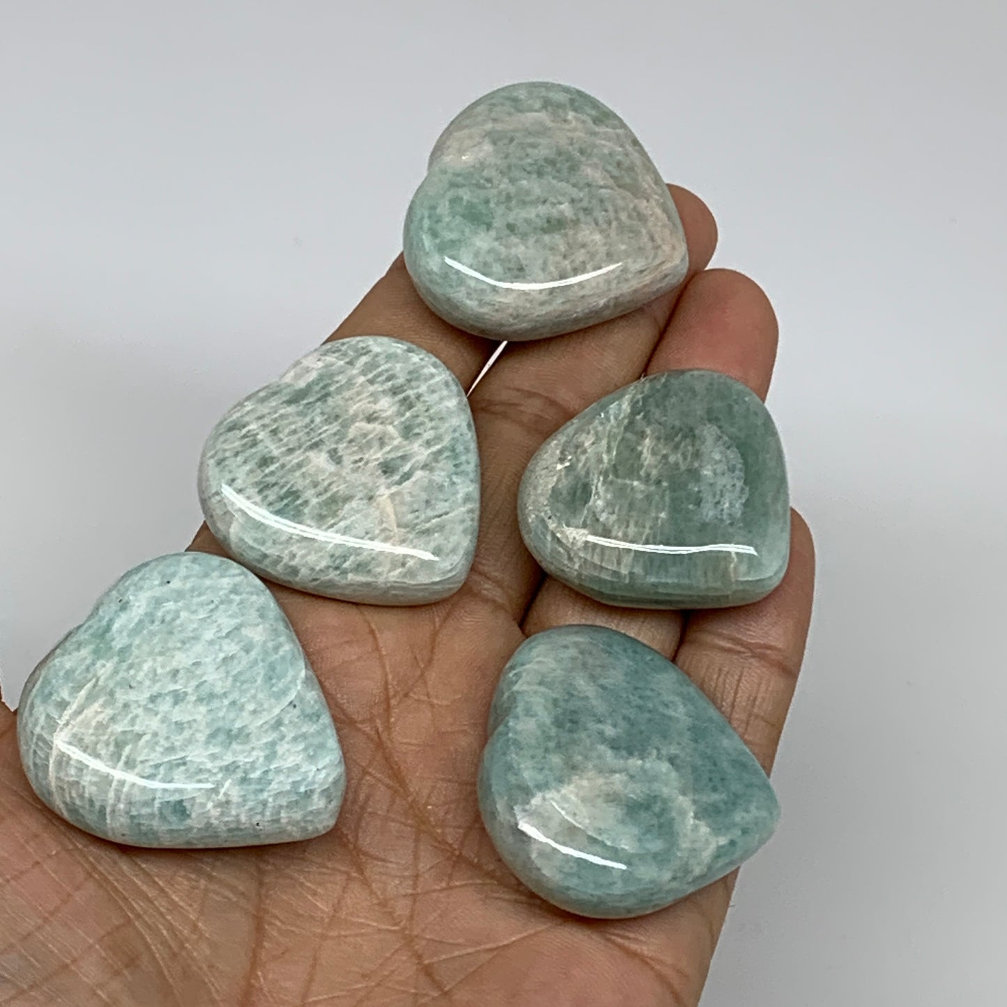 131.7g, 1.3"-1.4", 5pcs, Natural Amazonite Heart Polished Gemstone, B34724