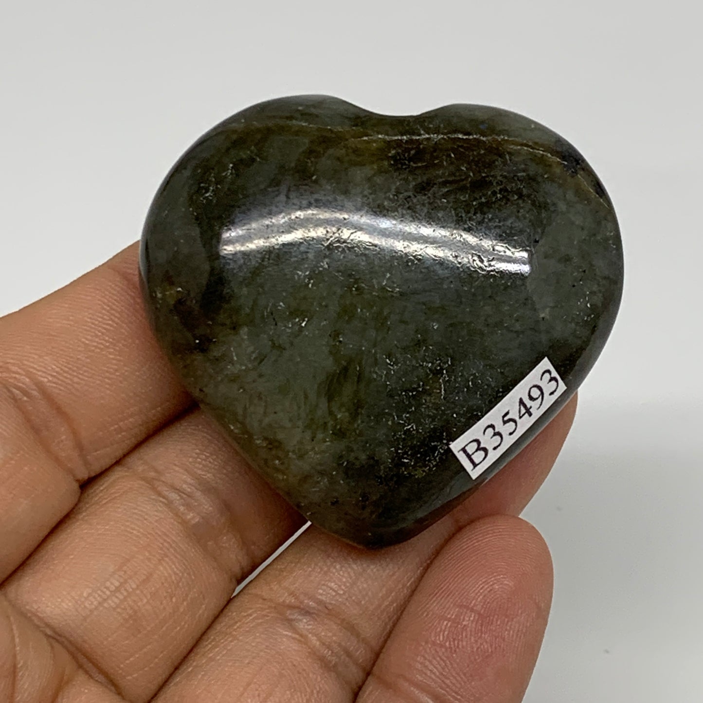 61.1g, 1.8"x2"x0.8", Natural Labradorite Heart Polished Crystal, B35493