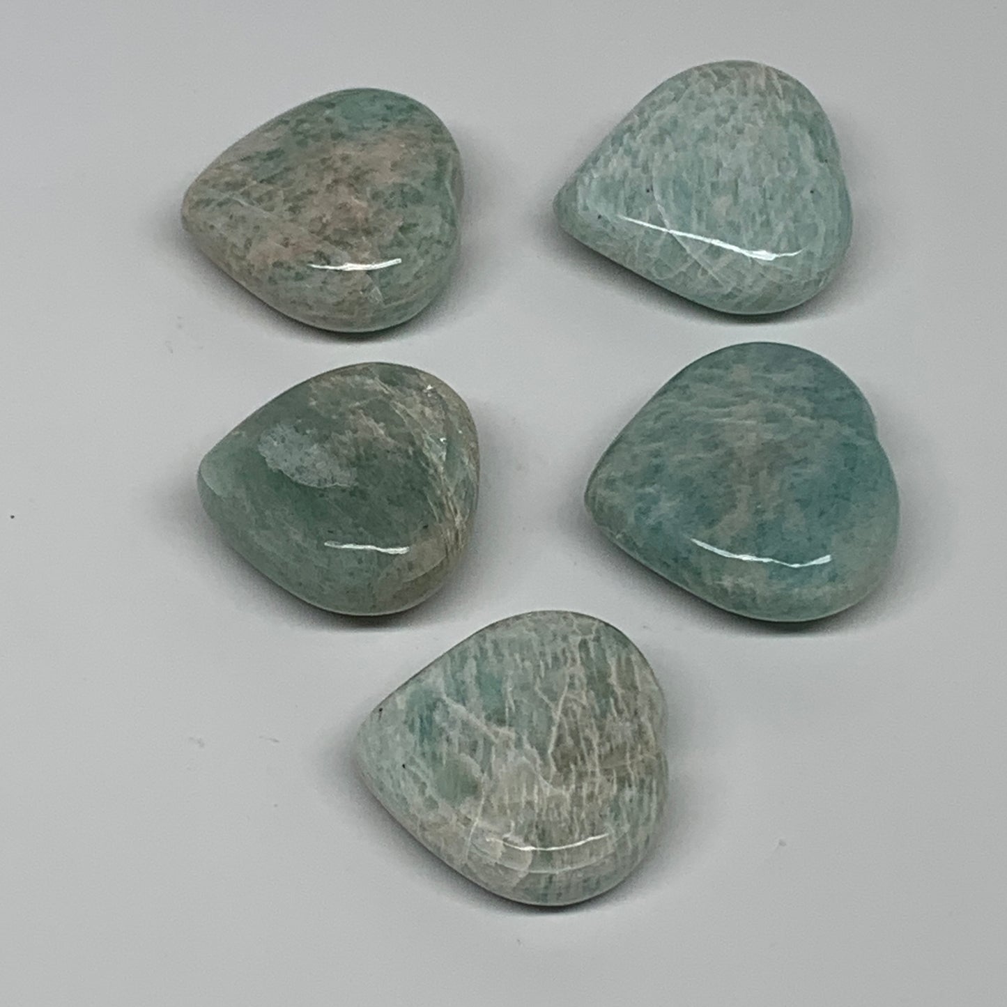 131.7g, 1.3"-1.4", 5pcs, Natural Amazonite Heart Polished Gemstone, B34724