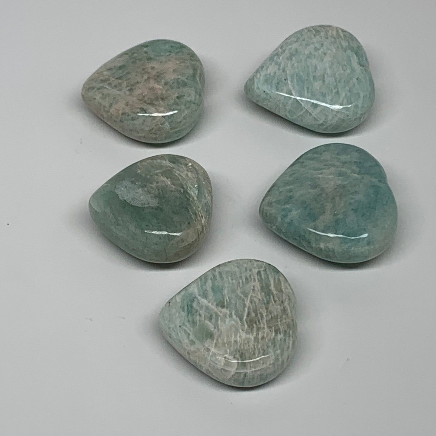 131.7g, 1.3"-1.4", 5pcs, Natural Amazonite Heart Polished Gemstone, B34724