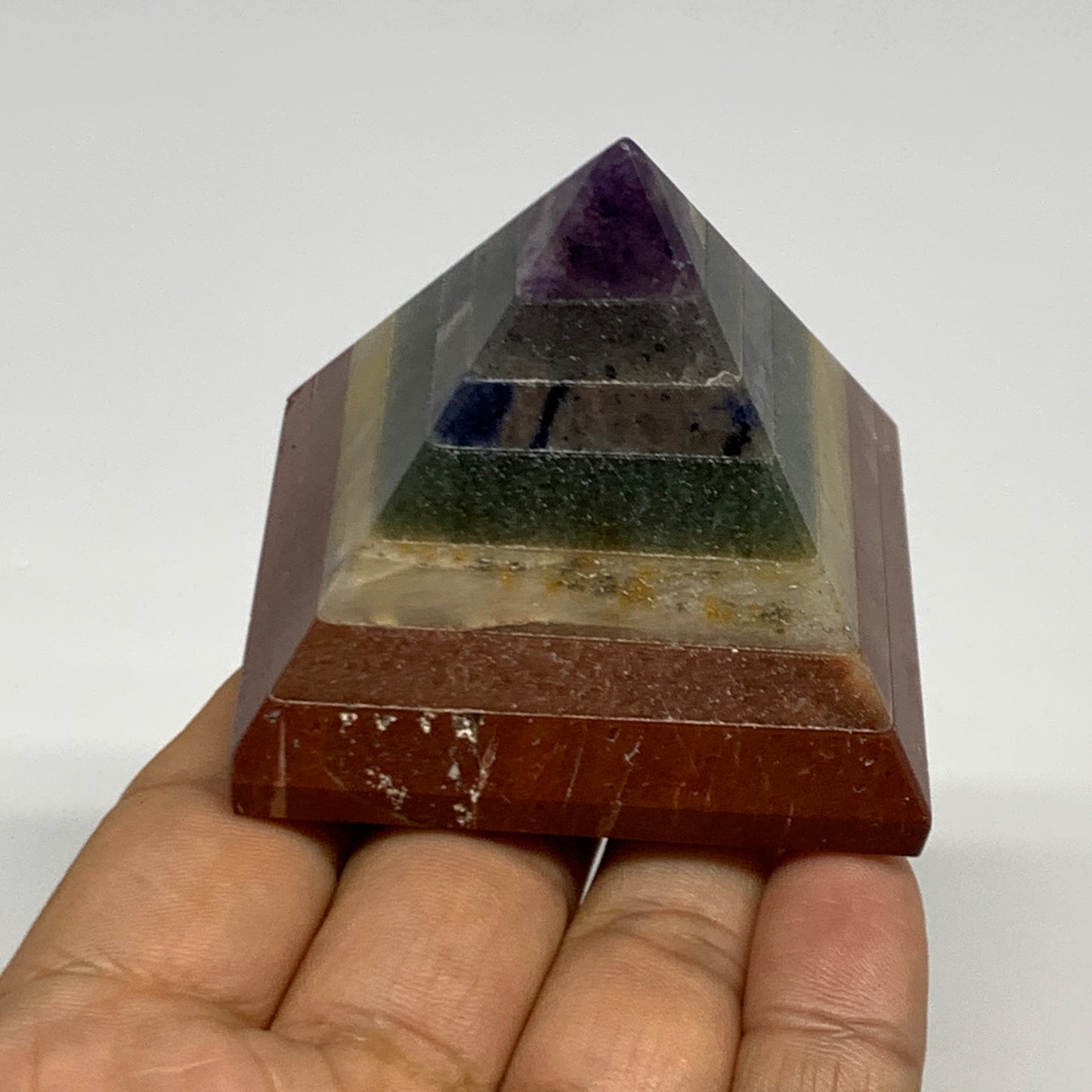 165.6g, 2"x2.2", 7 Chakra Pyramid Bonded Gemstone,Healing Crystal, B29798
