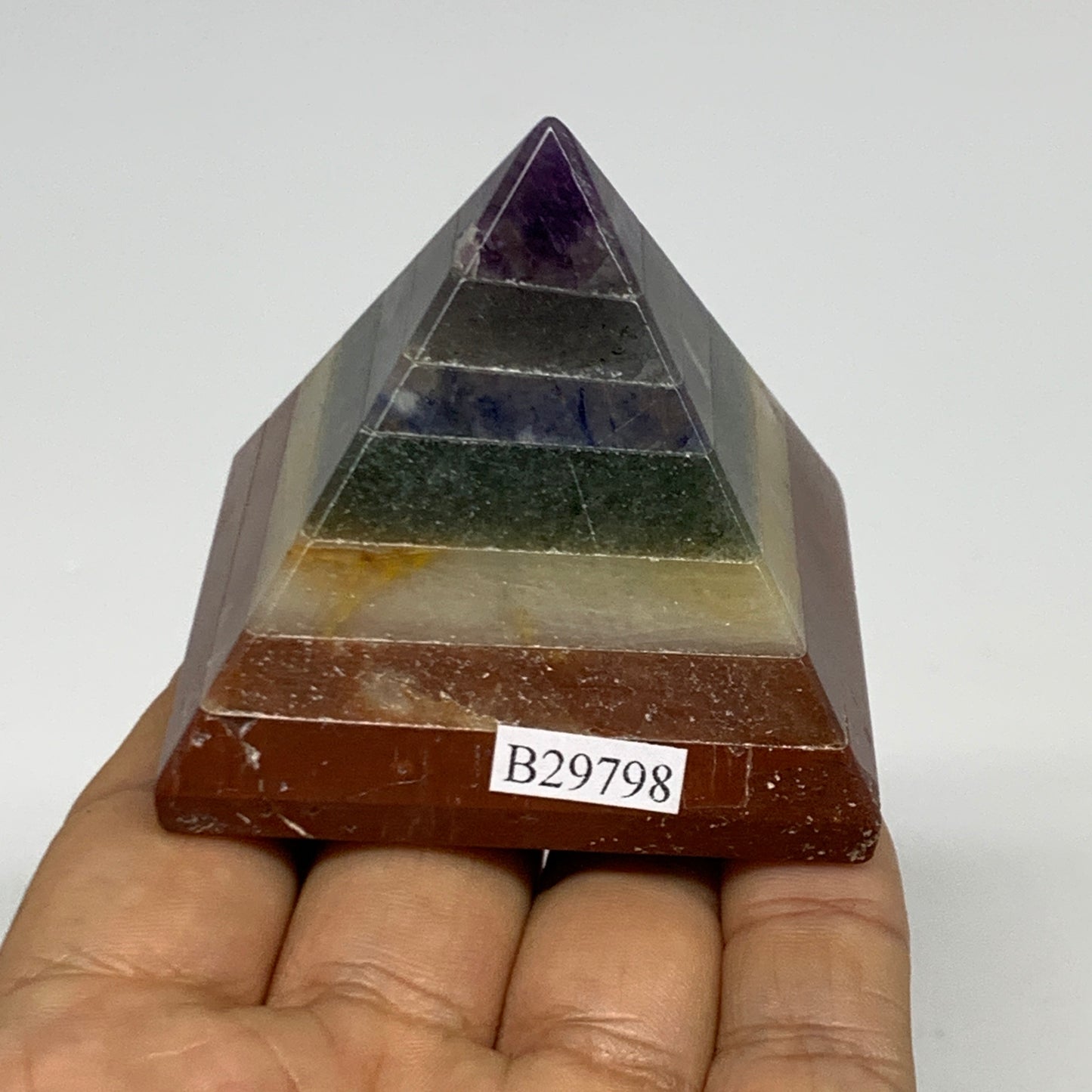 165.6g, 2"x2.2", 7 Chakra Pyramid Bonded Gemstone,Healing Crystal, B29798
