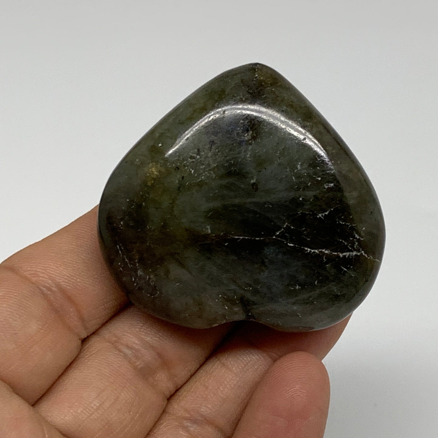 61.1g, 1.8"x2"x0.8", Natural Labradorite Heart Polished Crystal, B35493