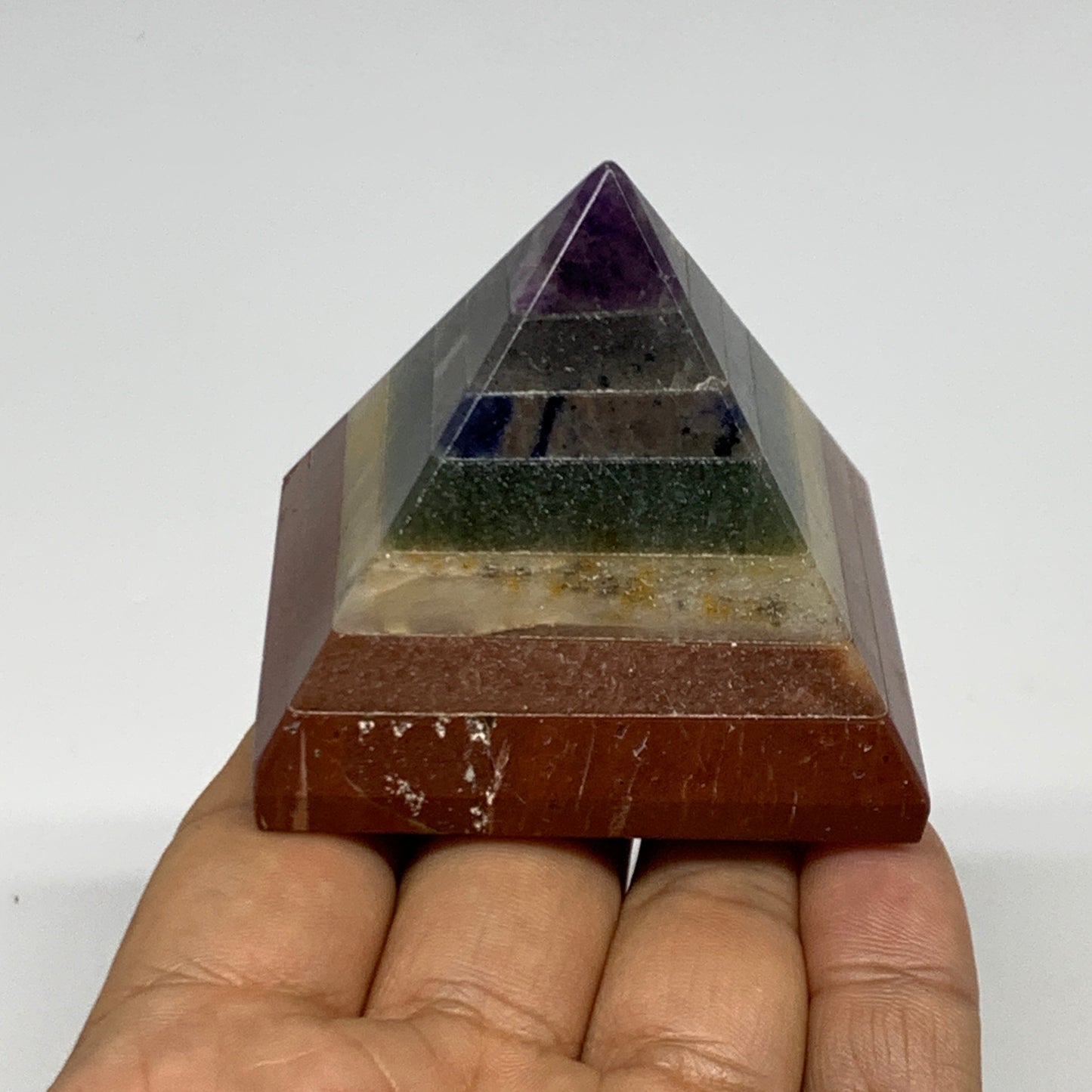 165.6g, 2"x2.2", 7 Chakra Pyramid Bonded Gemstone,Healing Crystal, B29798