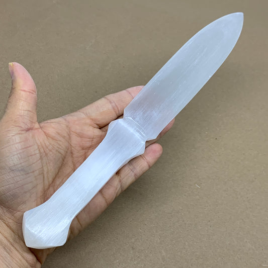 220g, 11.5"x1.5"x0.6", Natural Selenite Crystal Dagger (Satin Spar), B36047