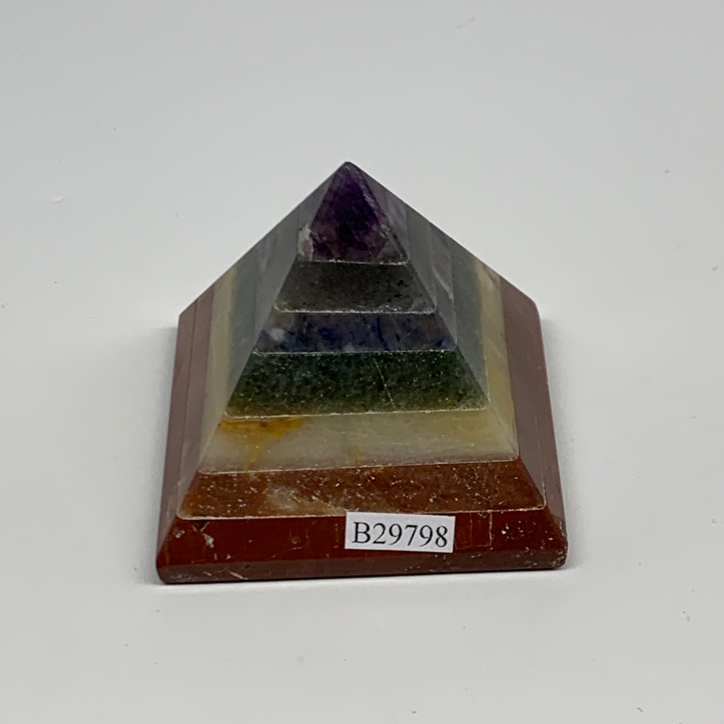 165.6g, 2"x2.2", 7 Chakra Pyramid Bonded Gemstone,Healing Crystal, B29798