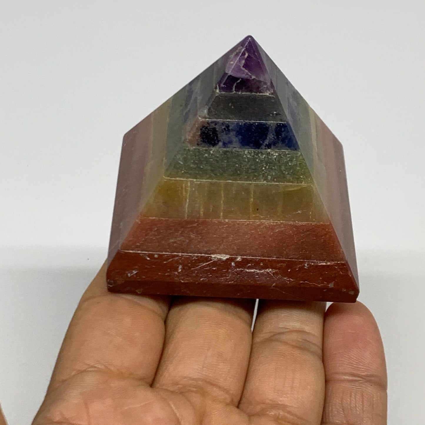 157.5g, 2"x2.1", 7 Chakra Pyramid Bonded Gemstone,Healing Crystal, B29799