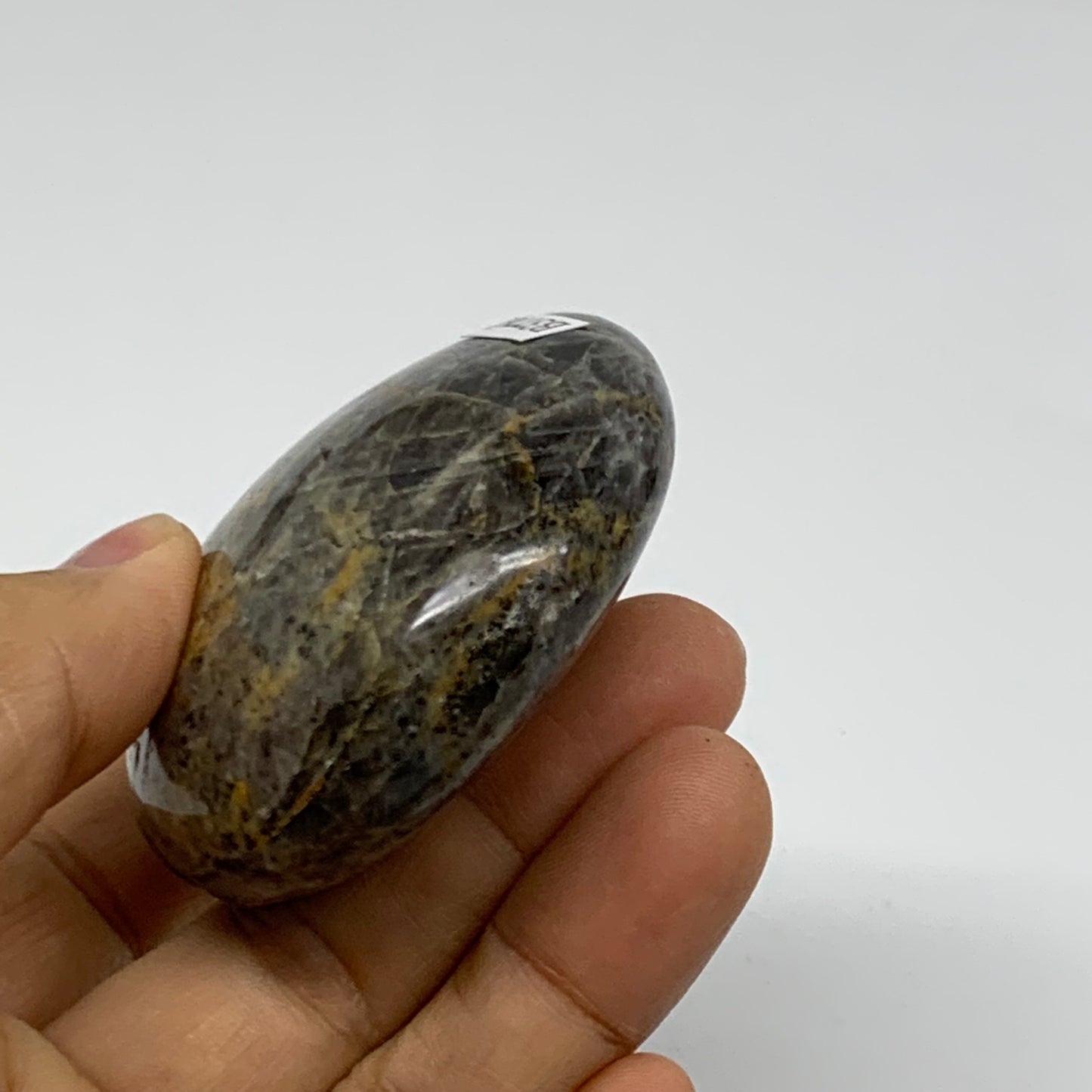 116g, 2.4"x2.2"x1",  Black Moonstone Crystal Palm-Stone Polished, B37761