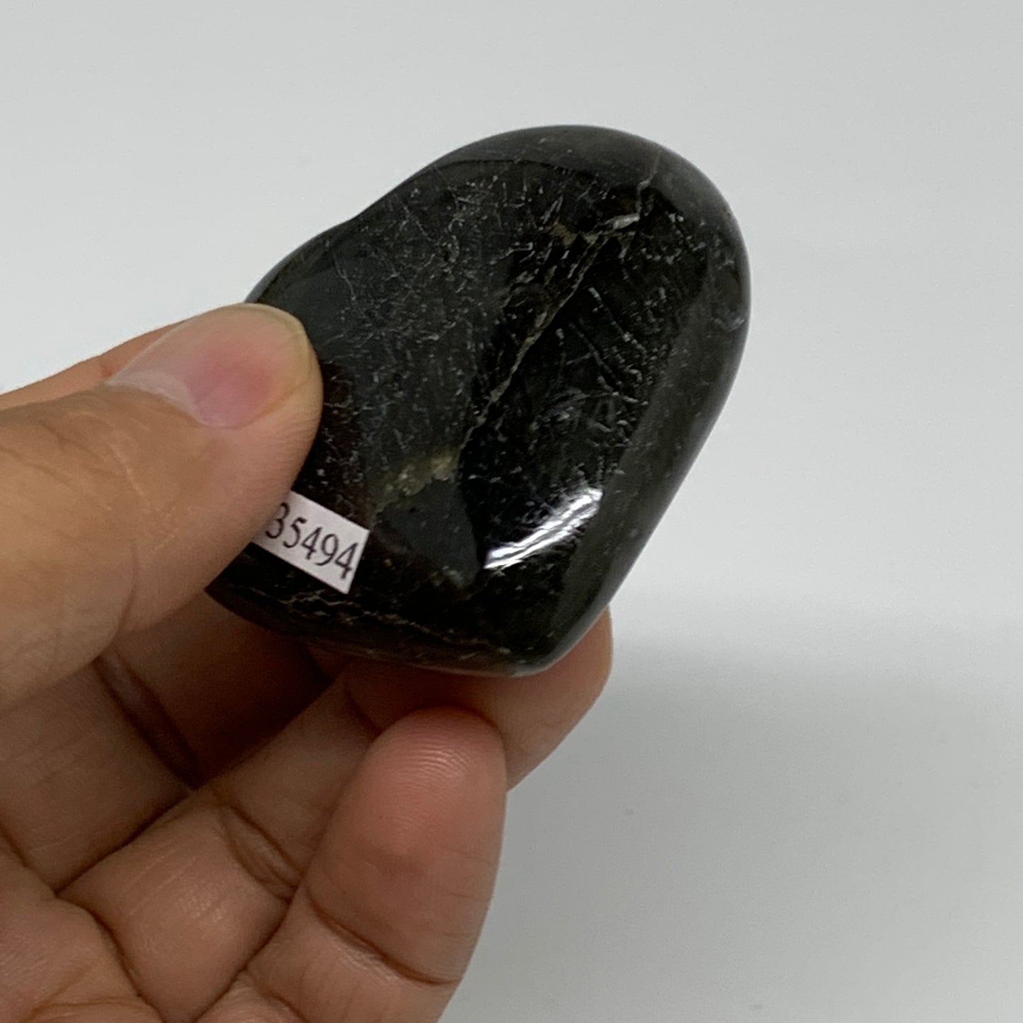 73.9g, 2"x2"x0.8", Natural Labradorite Heart Polished Crystal, B35494