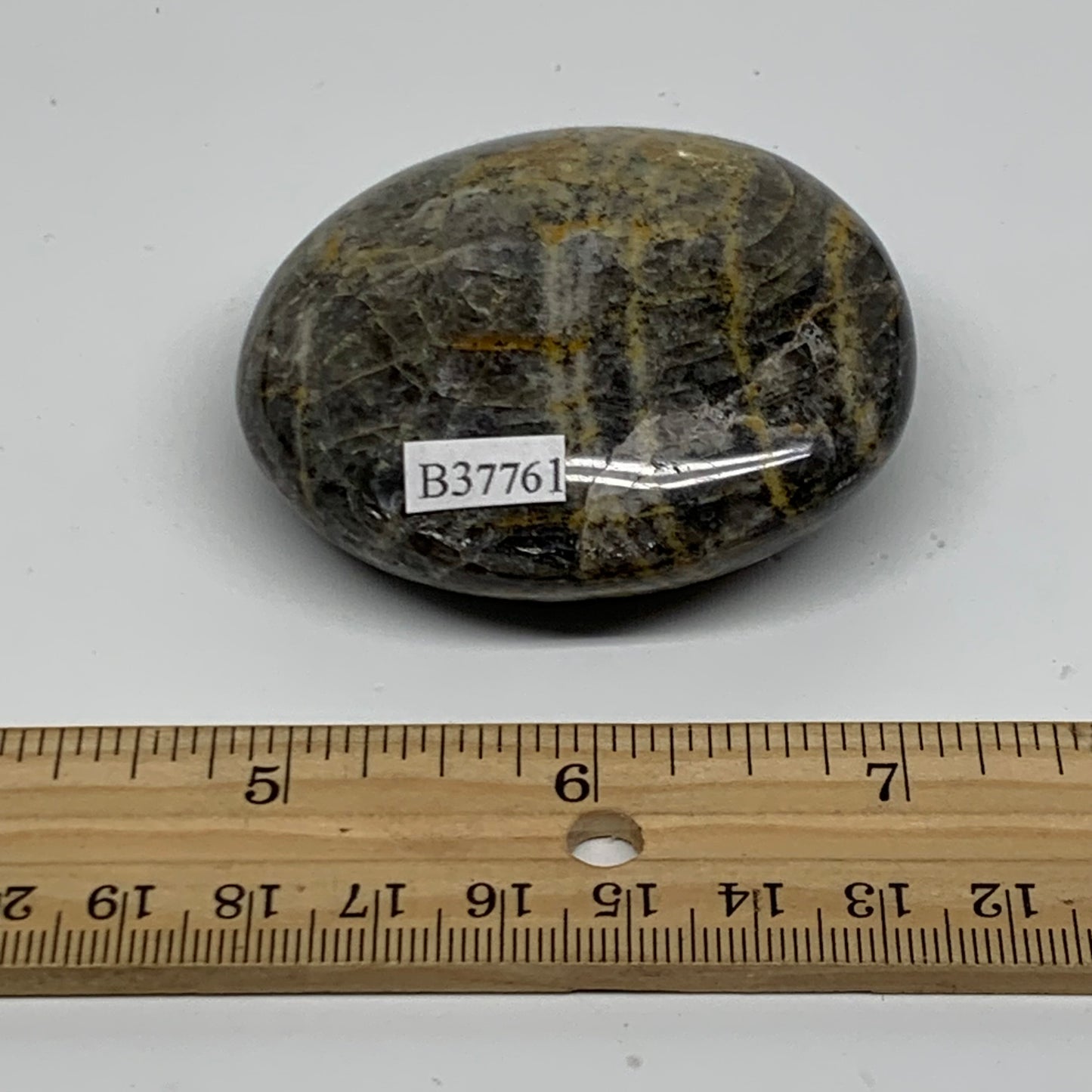116g, 2.4"x2.2"x1",  Black Moonstone Crystal Palm-Stone Polished, B37761