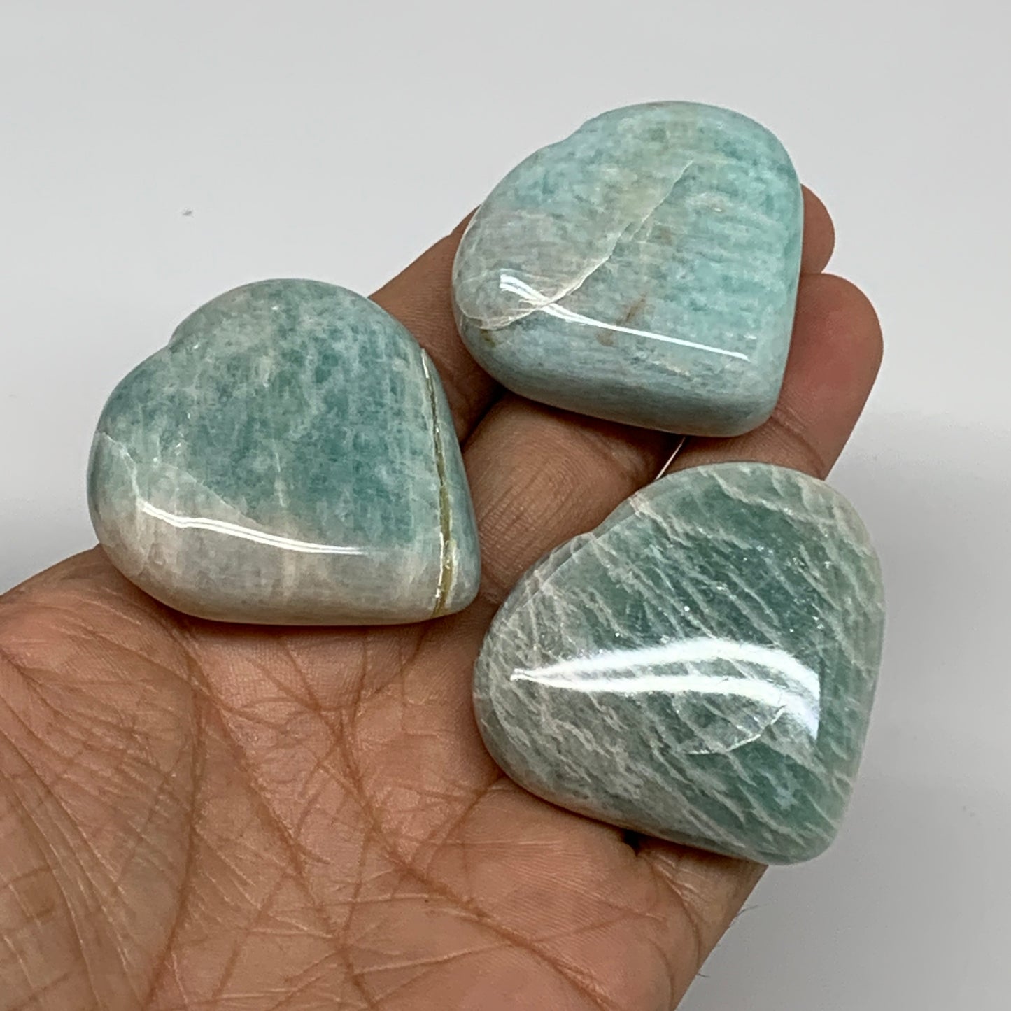 136g, 1.5"-1.6", 3pcs, Natural Amazonite Heart Polished Gemstone, B34726