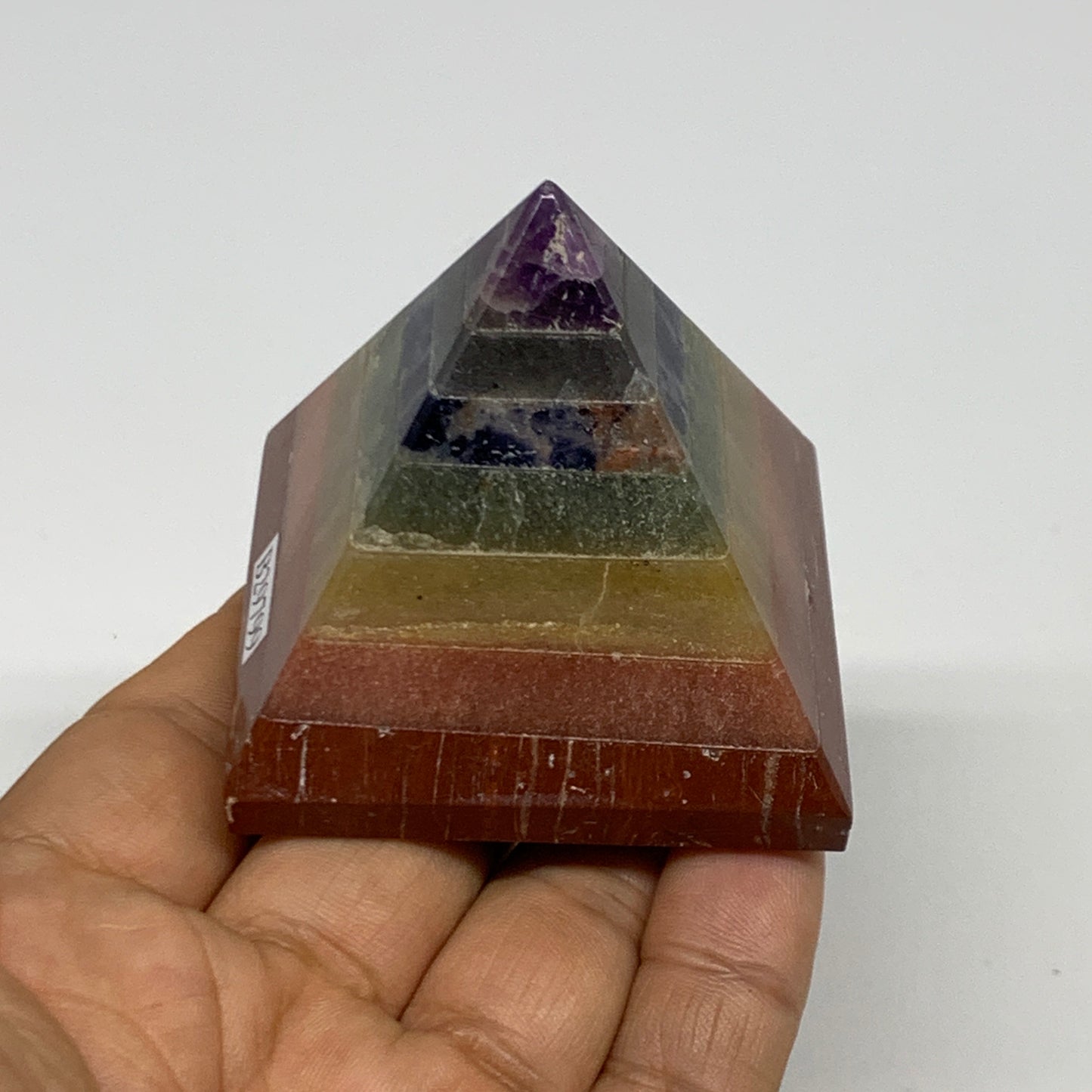 157.5g, 2"x2.1", 7 Chakra Pyramid Bonded Gemstone,Healing Crystal, B29799