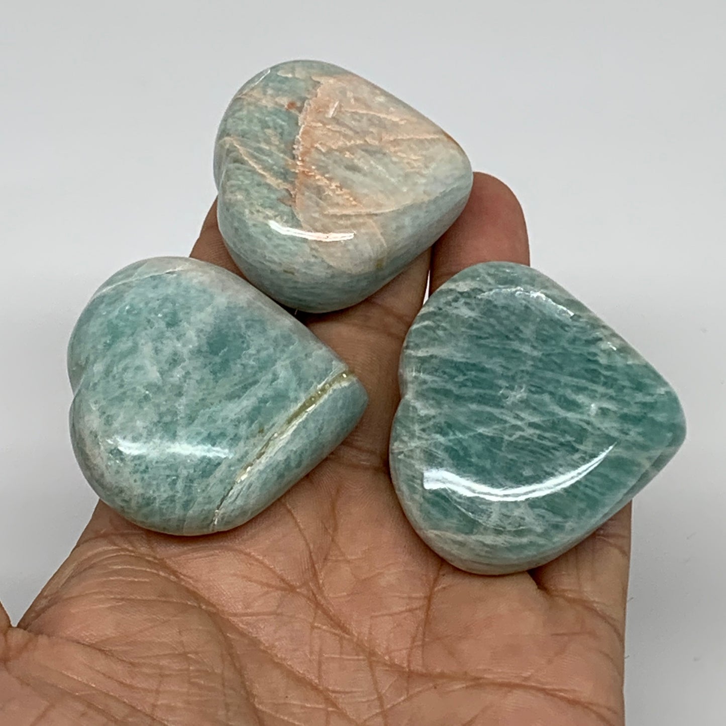 136g, 1.5"-1.6", 3pcs, Natural Amazonite Heart Polished Gemstone, B34726