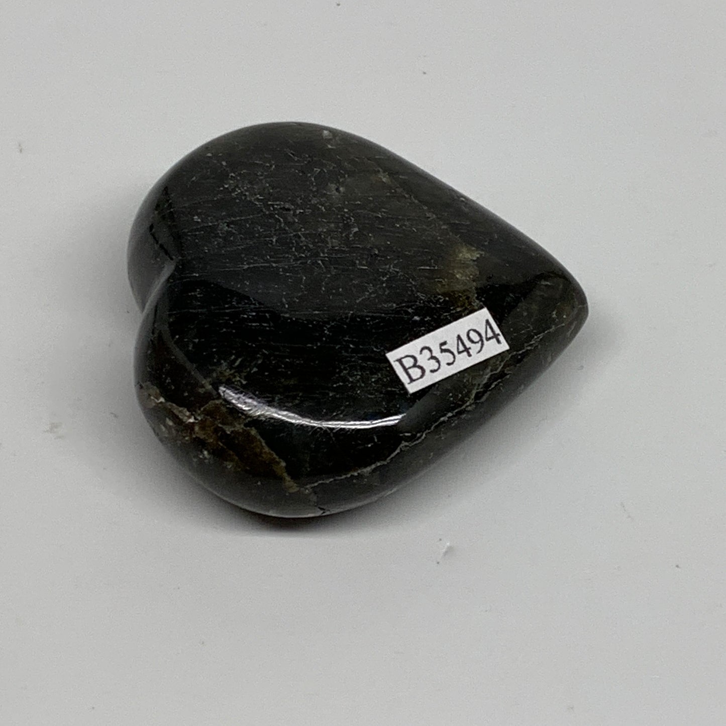 73.9g, 2"x2"x0.8", Natural Labradorite Heart Polished Crystal, B35494