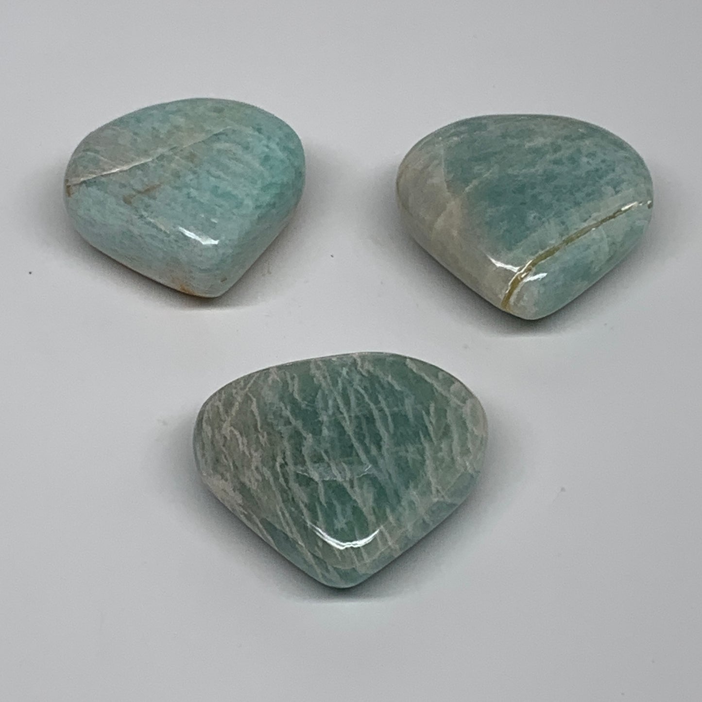 136g, 1.5"-1.6", 3pcs, Natural Amazonite Heart Polished Gemstone, B34726
