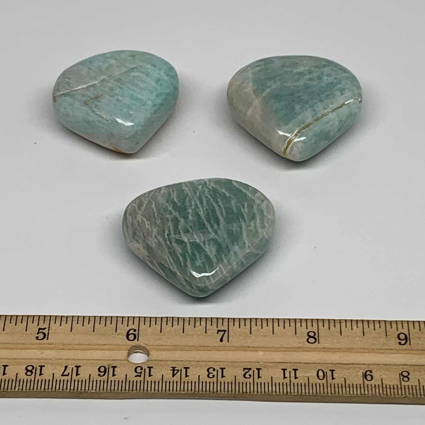 136g, 1.5"-1.6", 3pcs, Natural Amazonite Heart Polished Gemstone, B34726